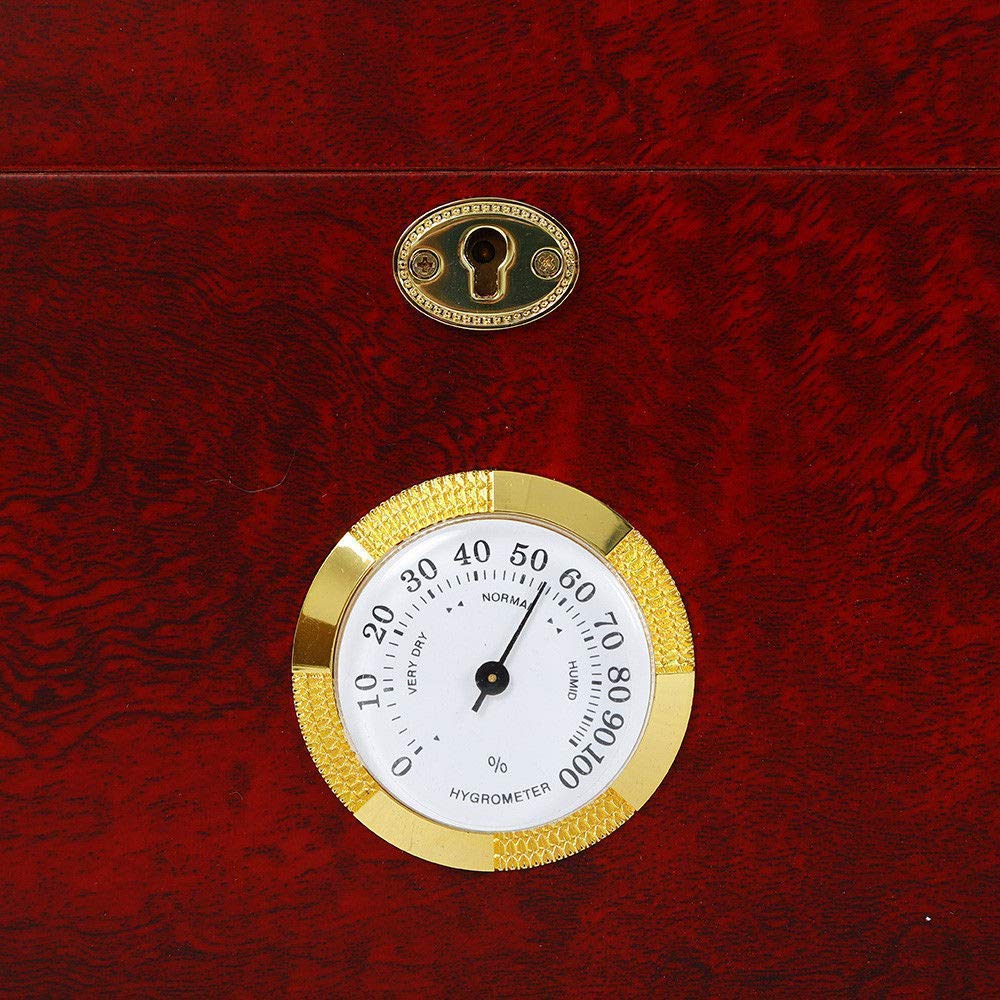 Der Zigarren-Humidor für Zigarren mit Luftbefeuchter und Hygrometer, Doppel-Zigarrenschrank, Glas-Oberlicht, doppelschichtig, mit großem Fassungsvermögen, kann 120 Zigarren-Zedernfutter-Herren-Gi au