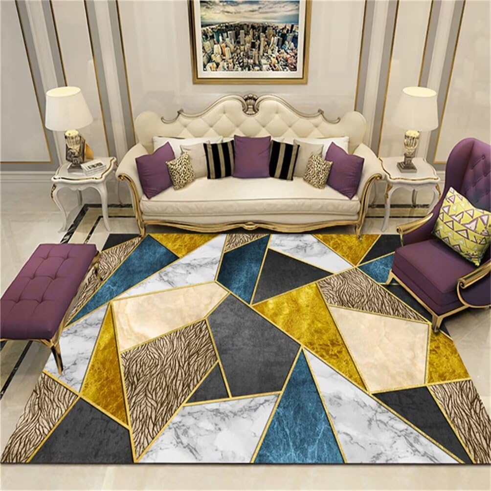 Tapis ado fille bleu et gris doré 250x300cm pour chambre moderne et design