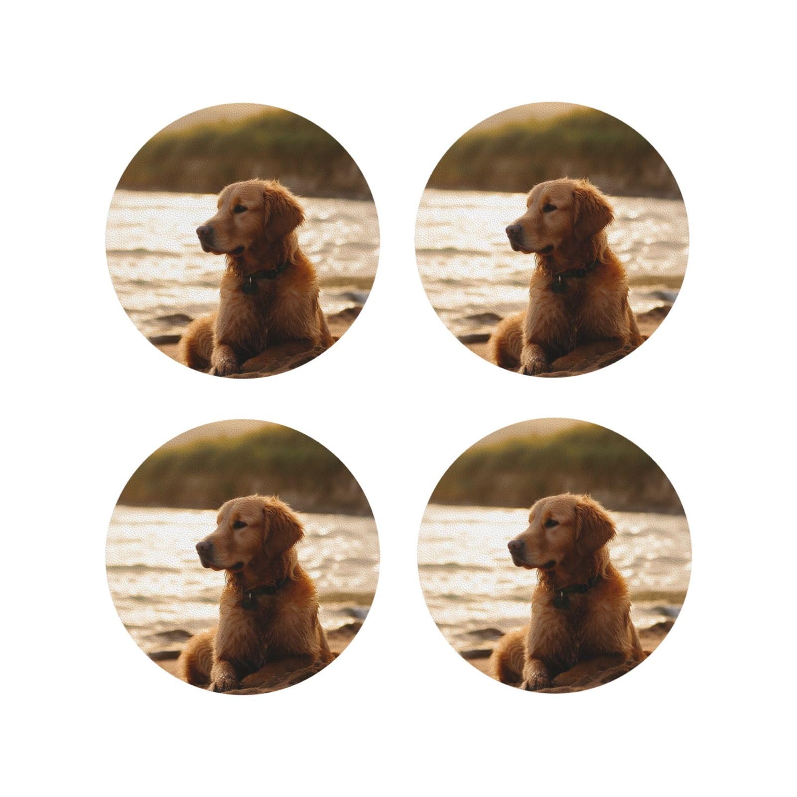4pcs Drink Coasters for Tabletop Protection, 4" Leather Coasters for Drinks, Retriever Cup Coasters for Coffee Table Decor, Non-Slip Drinking Cup Mat for Hot Or Cold Drink