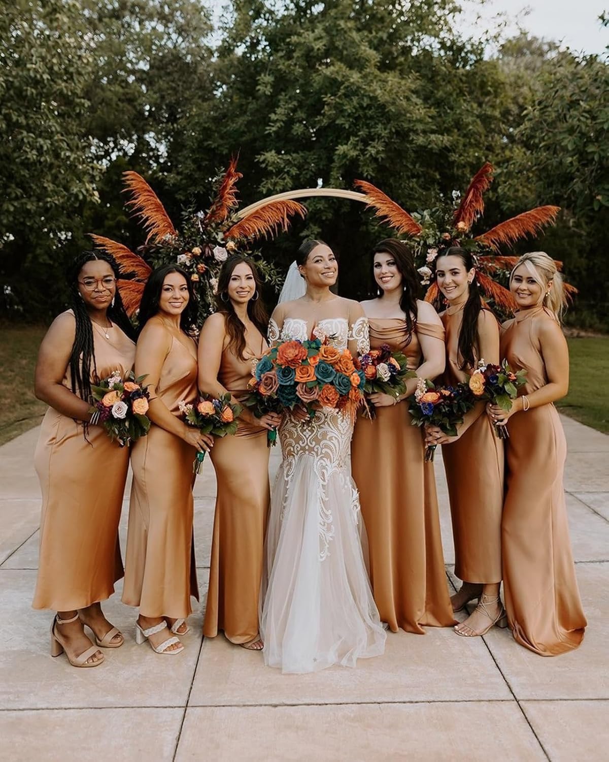 Roses Artificial Flowers Bouquet Box Set Fake Flower for DIY Bridal Wedding Shower Decorations Centerpieces for Table Faux Silk Floral Arrangement for Party Home Decor Indoor Teal Orange - Image 3