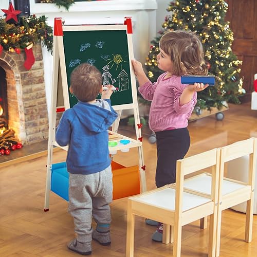 Miniatura 9 de RenFox Caballete para niños, caballete de arte ajustable para niños, más de 140 accesorios, pizarra magnética de borrado en seco de doble cara y