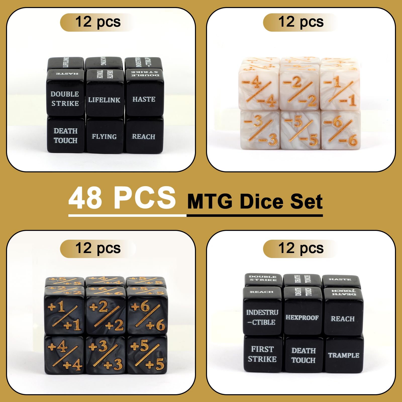 MTG - Set di 48 dadi in acrilico da 15 mm in nero e bianco, dadi per contatori e parole chiave MTG Dice per Magic, Gathering, giochi di carte da tavolo, TCG & CCG