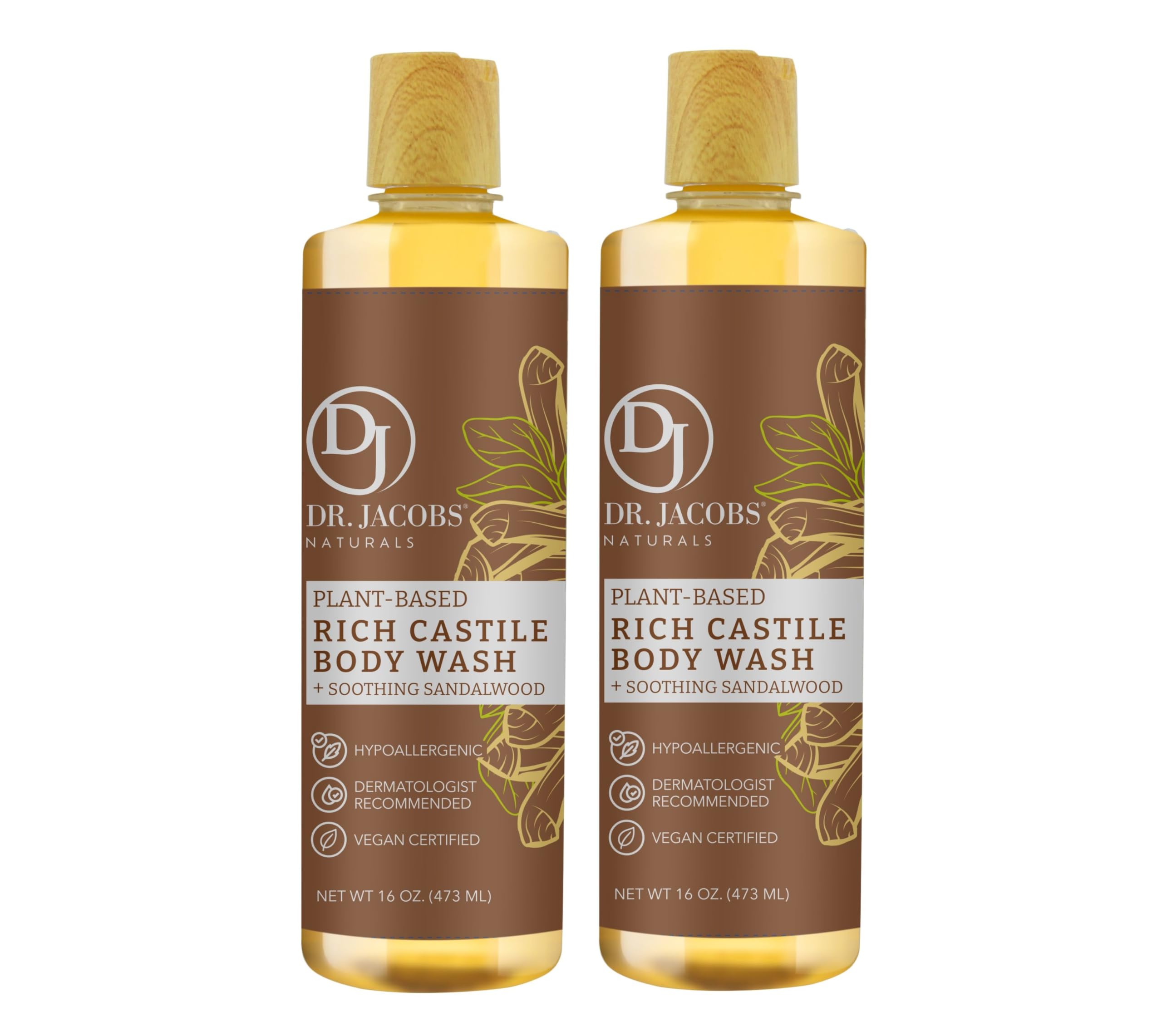 DR.JACOBS NATURALSDr. Jacobs Pure Castile Soap - All Natural Face And Body Wash - Hypoallergenic and Dermatologist Approved (Sandalwood, 16 Fl Oz (Pack of 2))