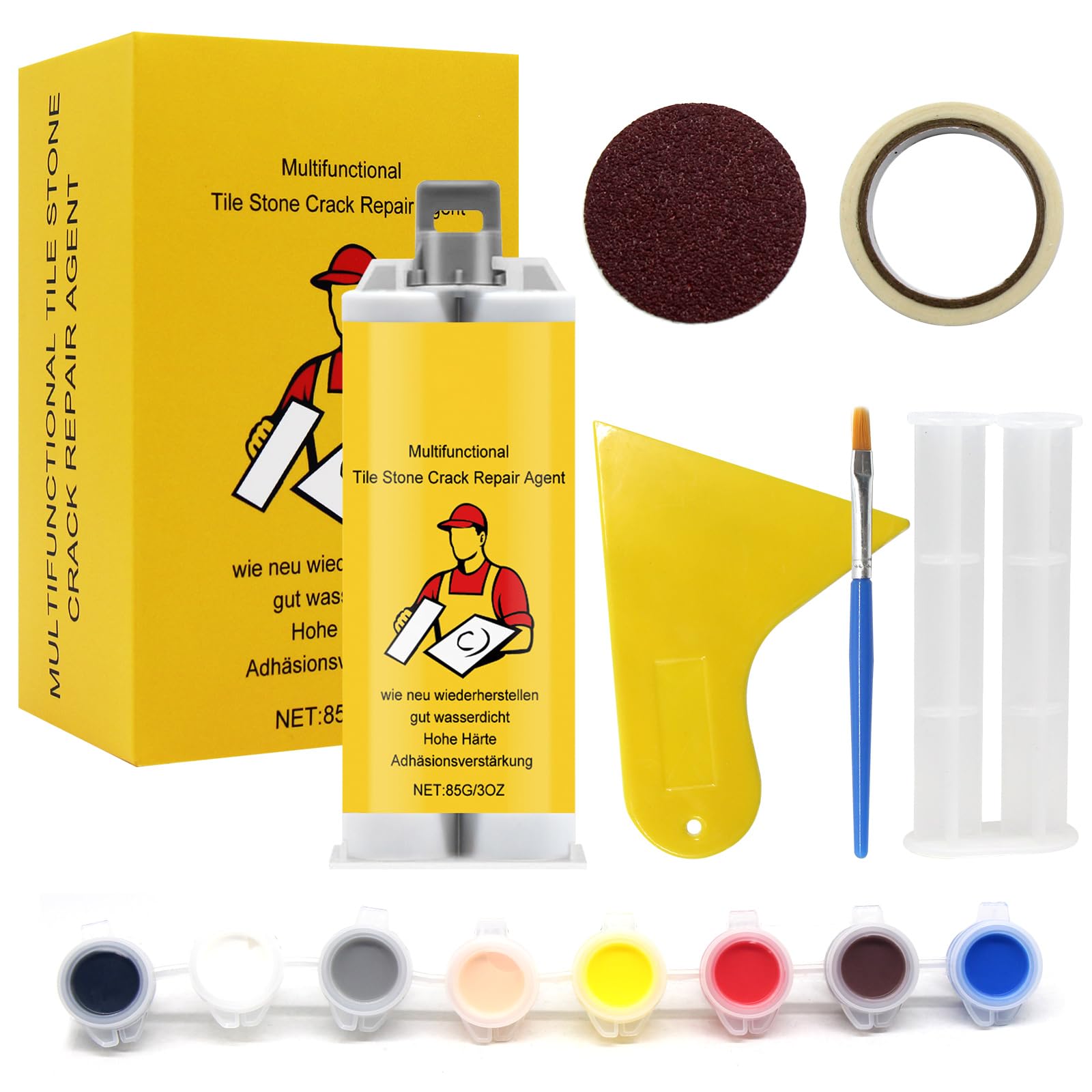 Kit Riparazione Piastrelle, Kit di riparazione vasca da bagno, kit di riparazione per piastrelle Per la riparazione di scheggiature, ammaccature, crepe, fori, graffi, 85 g