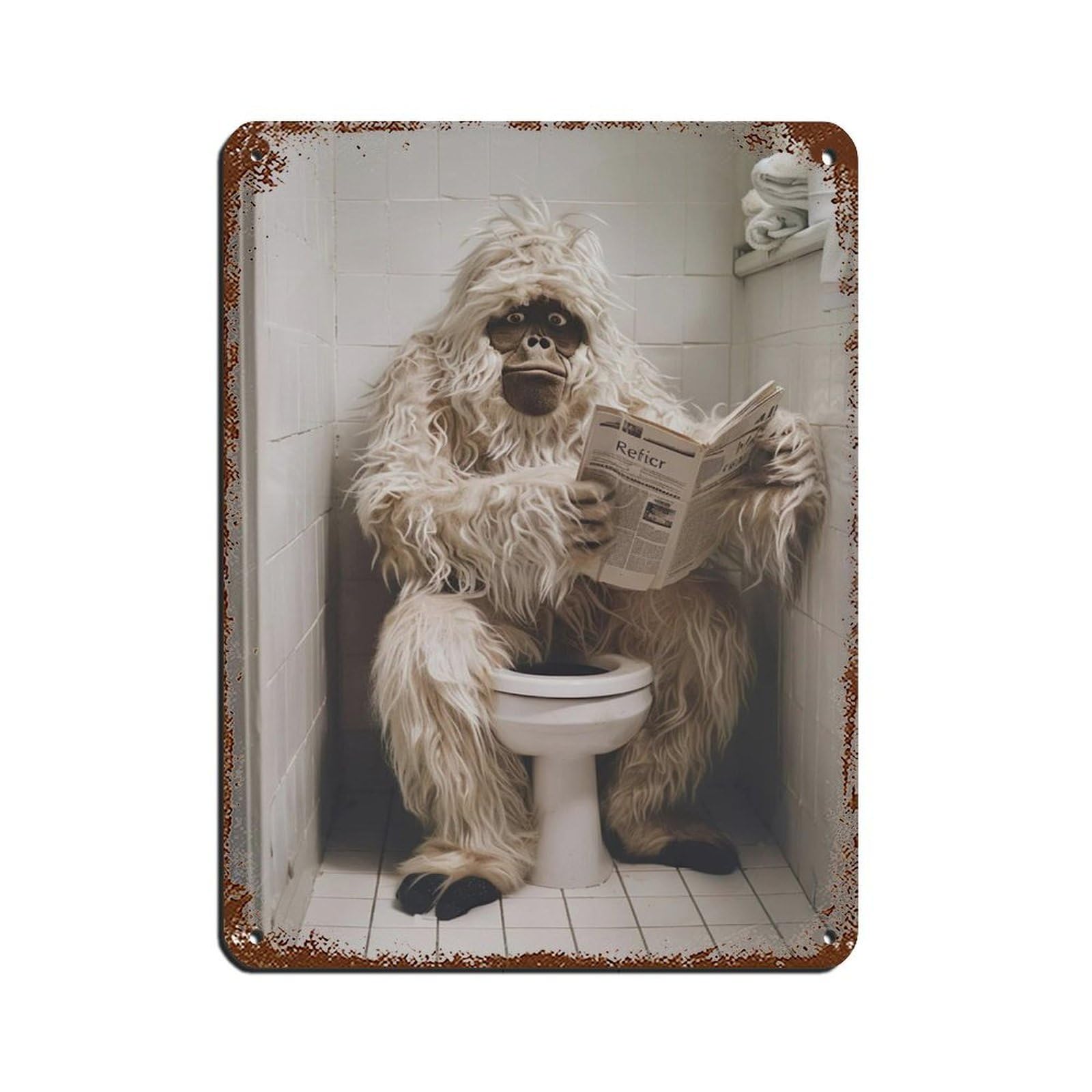 Yeti Sitting on The Toilet Reading A Newspaper (9) Retro Poster Metal Tin Sign Chic Art Retro Iron Painting Bar People Cave Cafe Family Garage Poster Wall Decoration 12x16inch(30x40cm)