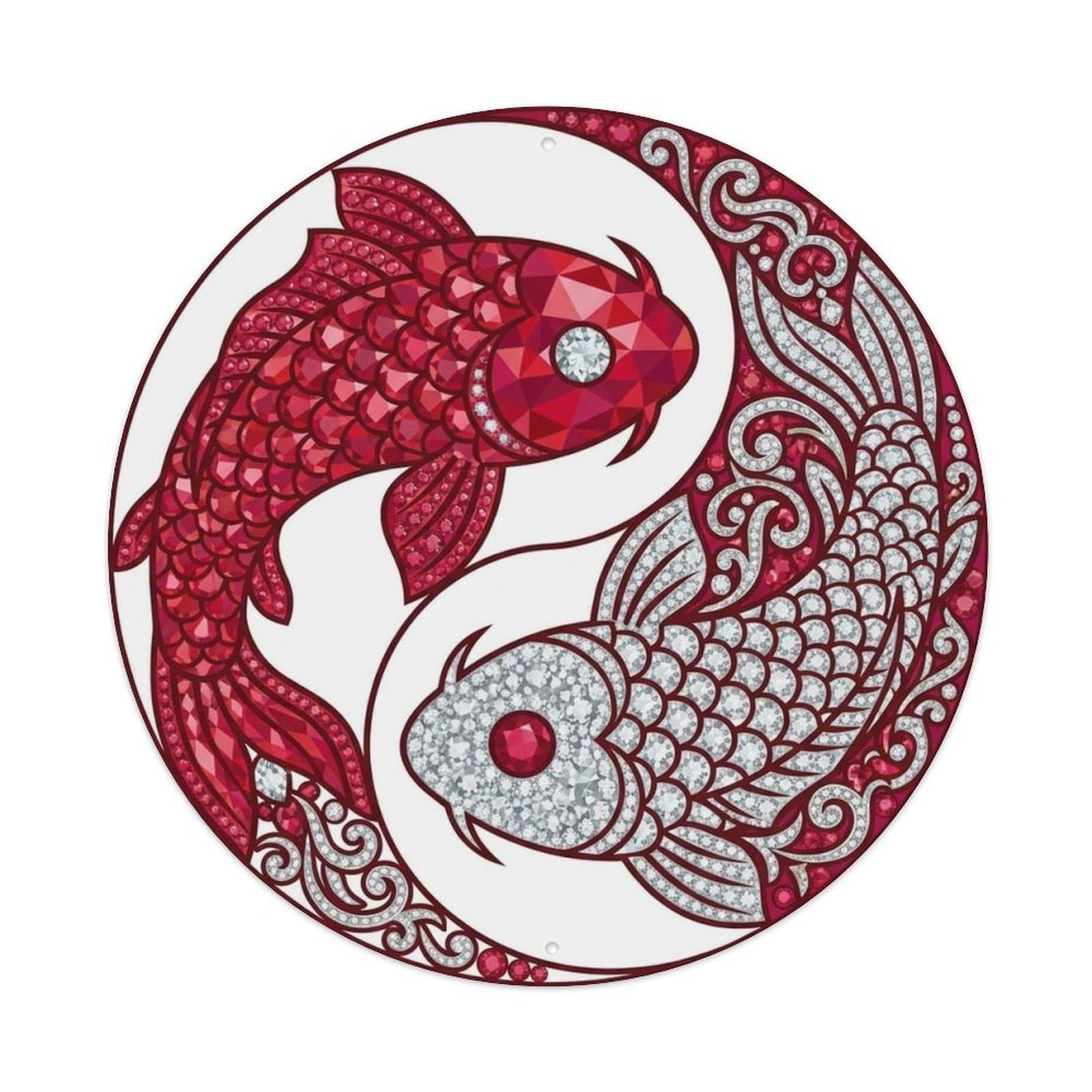 Olyhtr 8X8inch Classic Style Tai Chi Koi Fortune Treasure Balance Classic Metal Tin Sign
