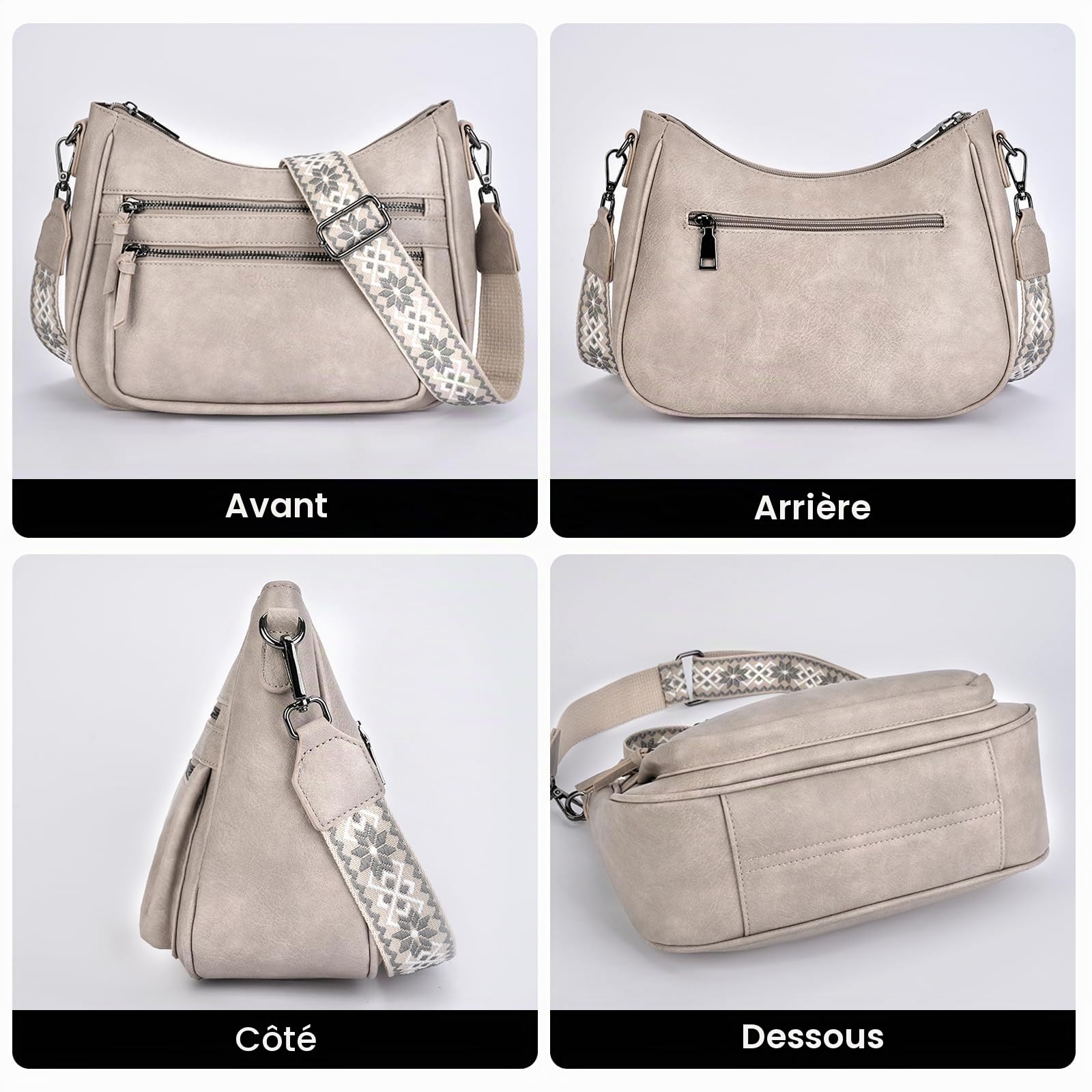 Sac à bandoulière tendance en cuir pour femme, sac à main multi-poches, sac à main de voyage léger