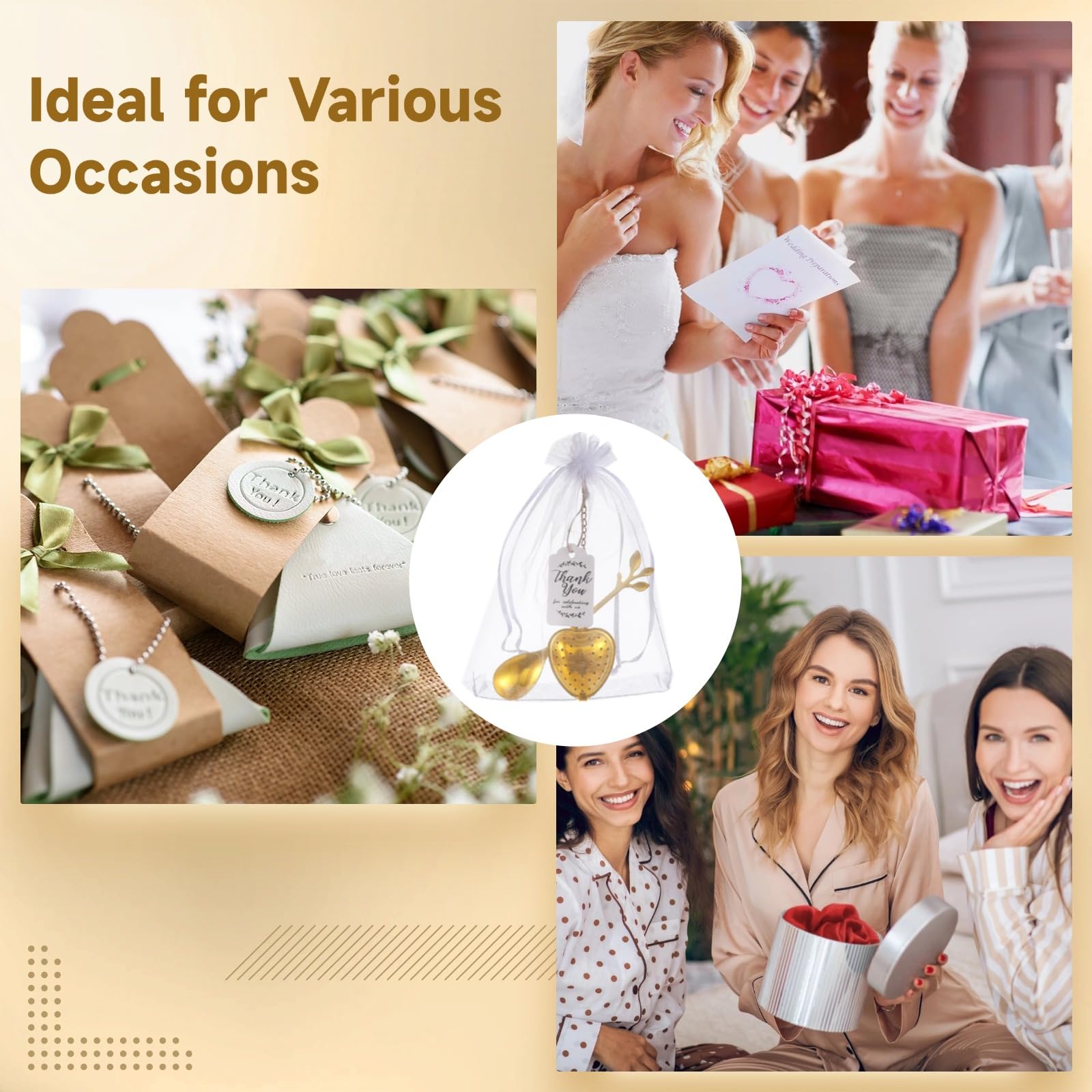 25 Sets Brautparty Mitgebsel, Tee-Party Set mit herzförmigen Tee-Infusern, Teelöffeln in Blattform, Organzabeuteln und Dankeskarten, praktische Hochzeitssouvenirs für Gäste und festliche Anlässe