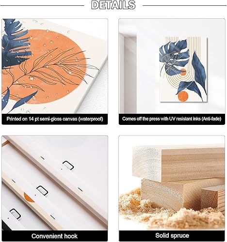 Miniatura 7 de Gisipameis Juego de 3 lienzos enmarcados para pared estilo bohemio decoración moderna de mediados de siglo impresión en lienzo de 12 x 16 pulgadas