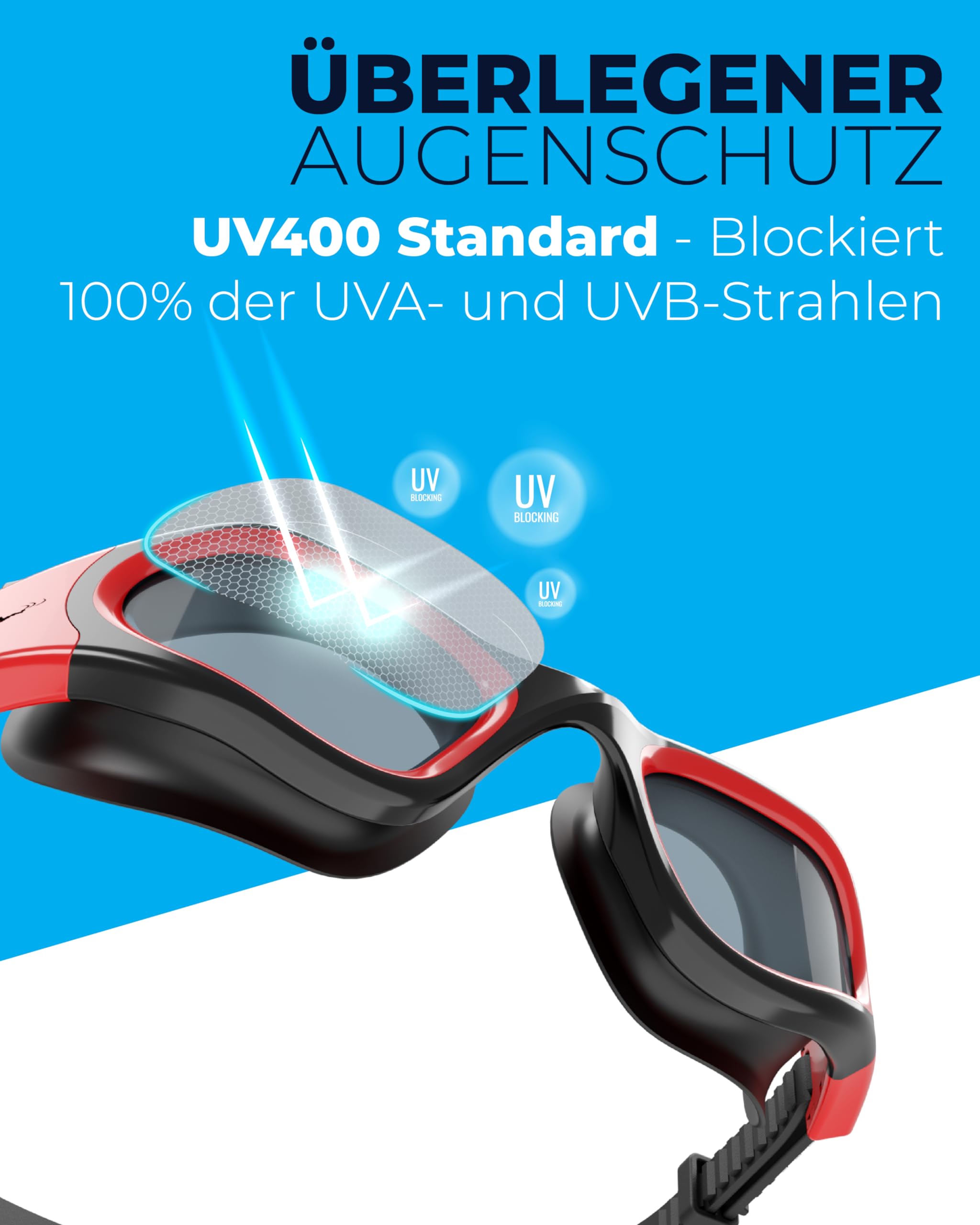 AqtivAqua Schwimmbrille DX — Weites Sichtfeld, UV-Schutz, Anti-Beschlag, Auslaufsicher, Geeignet für Innen- und Außenbeleuchtung — mit Anpassbarem Silikonband für Erwachsene und Jugendliche