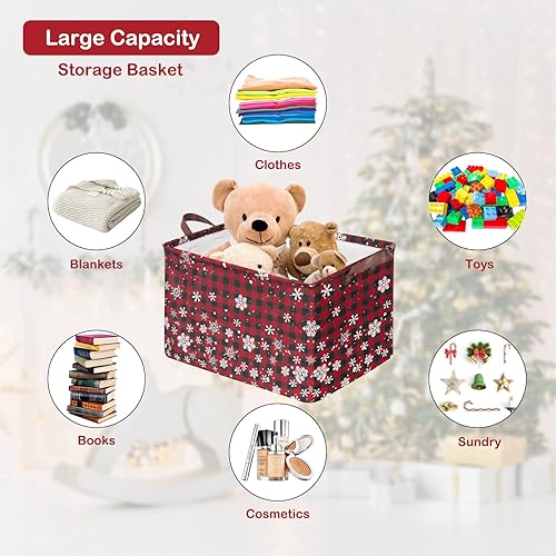 Miniatura 6 de Cesta de almacenamiento de búfalo de nieve de Navidad, plegable, con asas de cuero, impermeable, caja de almacenamiento de lona para armario,