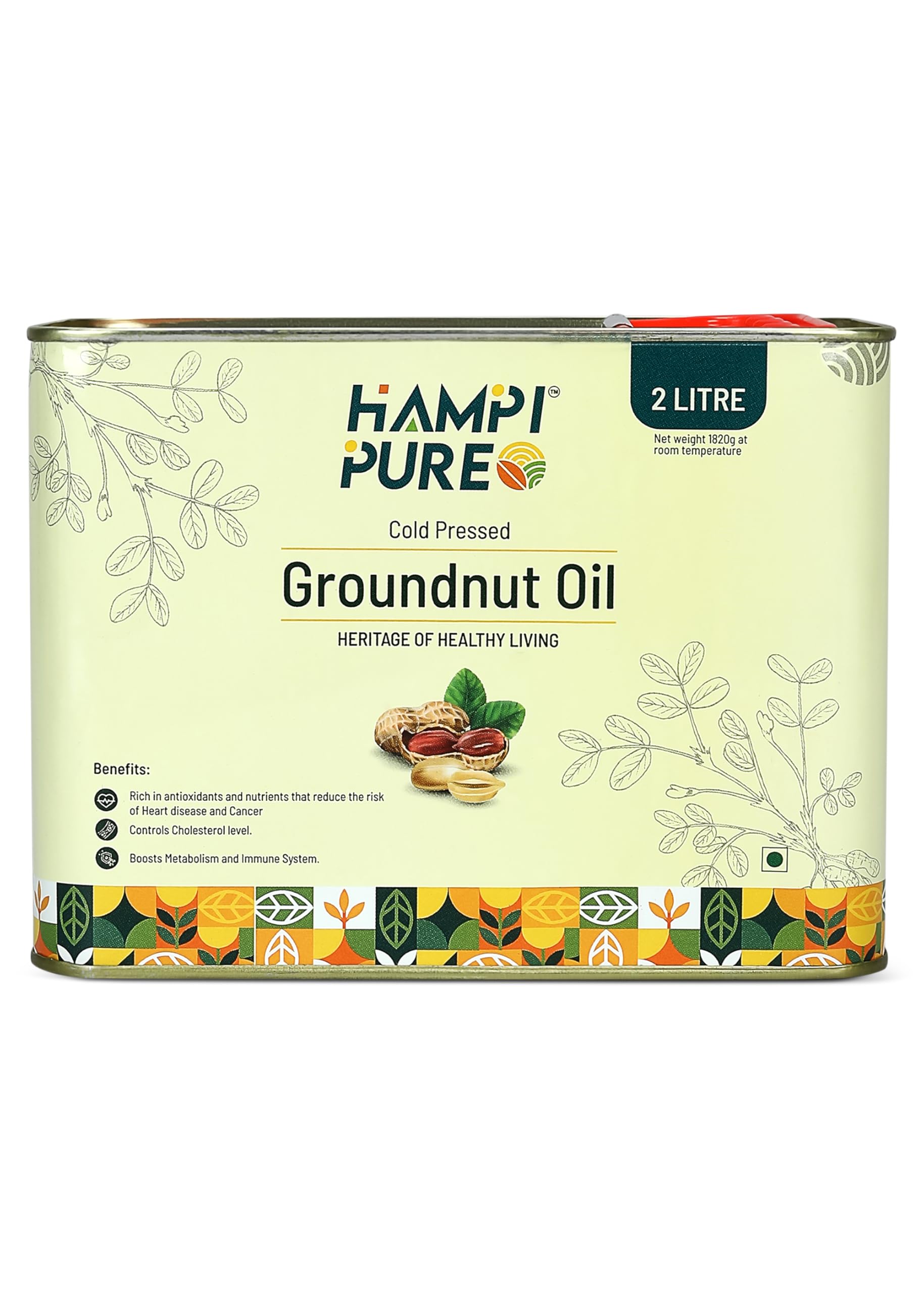 Hampi Pure Premium Cold Pressed Groundnut Oil - 100% Pure, Unrefined, and All-Natural, 2 litres