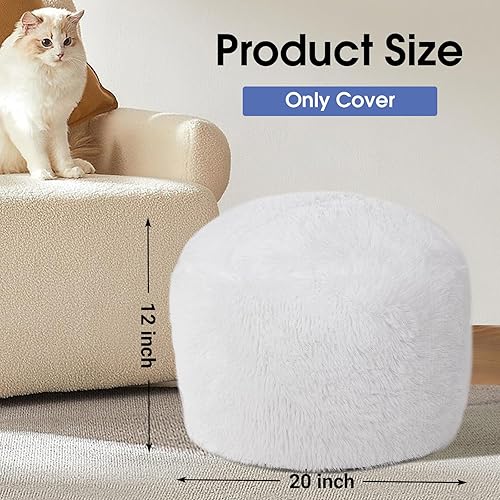 Miniatura 3 de HOMBYS Funda para puf otomano sin relleno, taburete redondo de piel sintética, silla mullida de 20 x 20 x 12 pulgadas, puf de piso (sin relleno),