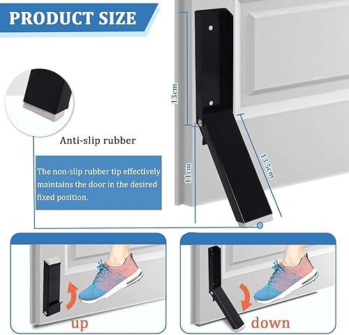 Miniatura 3 de Topes de puerta sin perforación, (6 unidades) de metal negro para puerta inferior de puerta con cintas de doble cara y tornillo