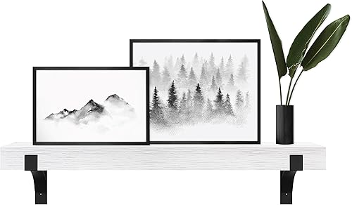 Miniatura 10 de Master & Co. Moderno mantel flotante con soportes de metal negro, estantes flotantes largos para decoración de pared, 60 pulgadas, grano de madera