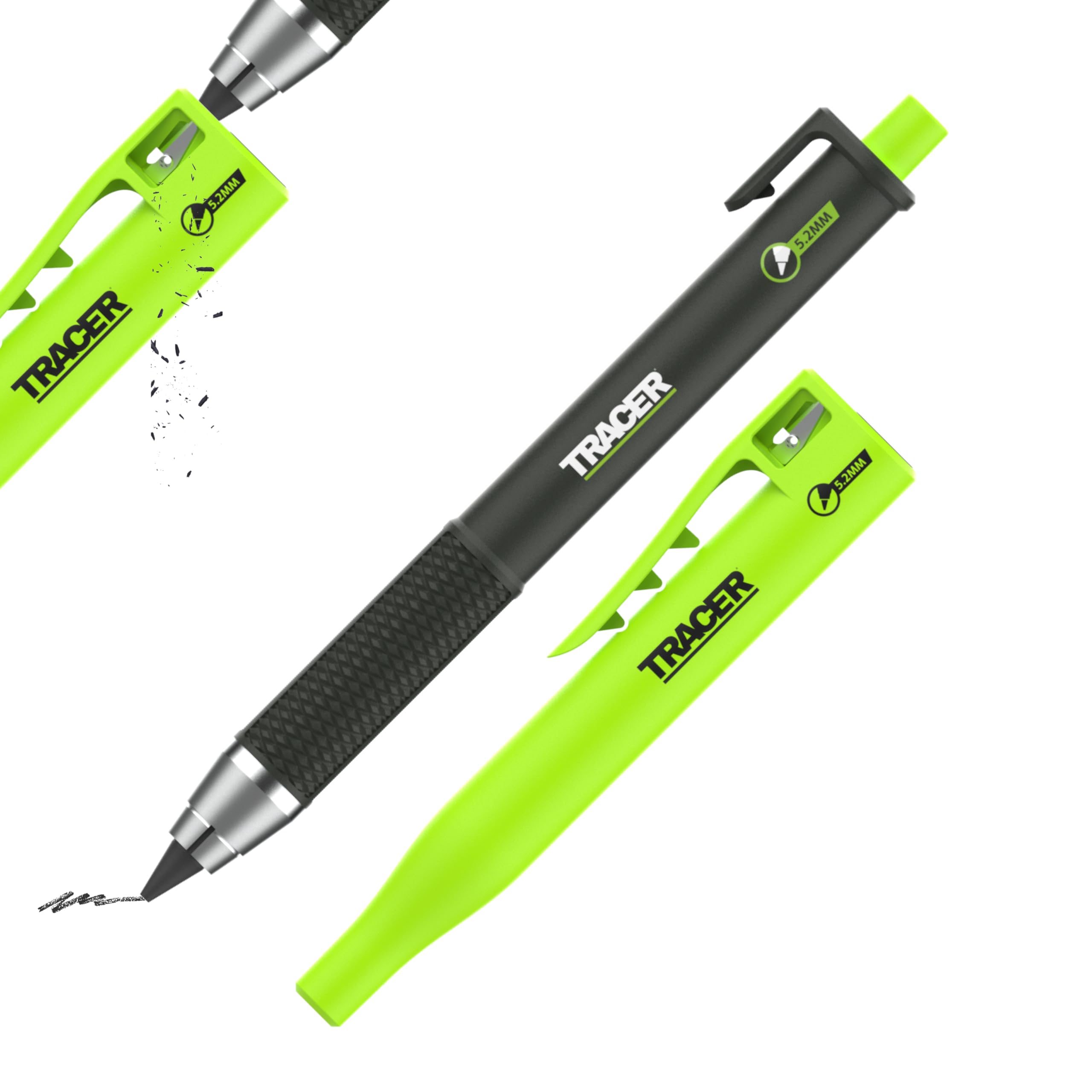 Tracer Tough Pencil - Heavy Duty Carpenters Pencil with Site Holster – 5.2mm Tough, High Visibility Lead. Work Pencil for Builders, Joiners & Construction Marking