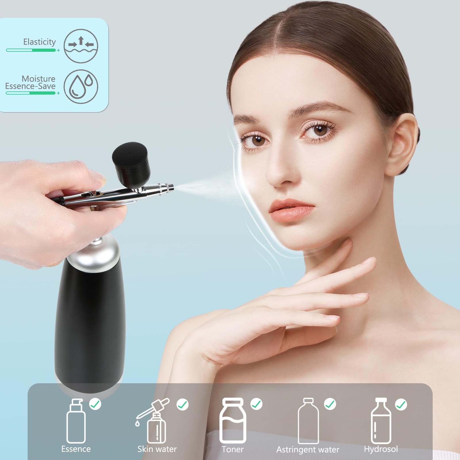 Airbrush Kompressor Set Make-up Spritzpistole Tragbares Kabelloses Set, 36PSI Wiederaufladbares Manuelles mit langen Düse für Malerei, Tortendekoration, Färbemuster, Nagelkunst, Täto