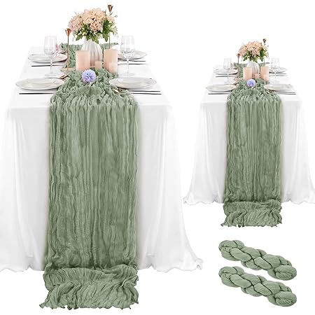LYAFS 2er-Pack Käsetuch-Tischläufer Salbeigrün 35 x 120 Zoll Gaze ...