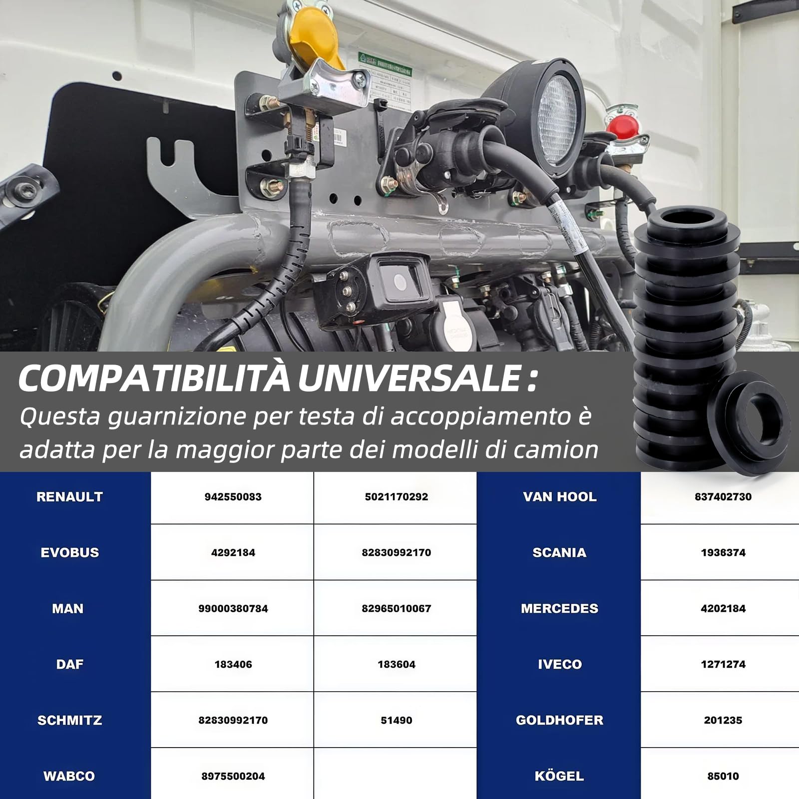 10 guarnizioni di ricambio 8975500204 – Kit guarnizioni per connettori freno trattore rosso/giallo – Compatibile con WABCO e Van HOOL 637402730 – Set di guarnizioni freno a doppia linea