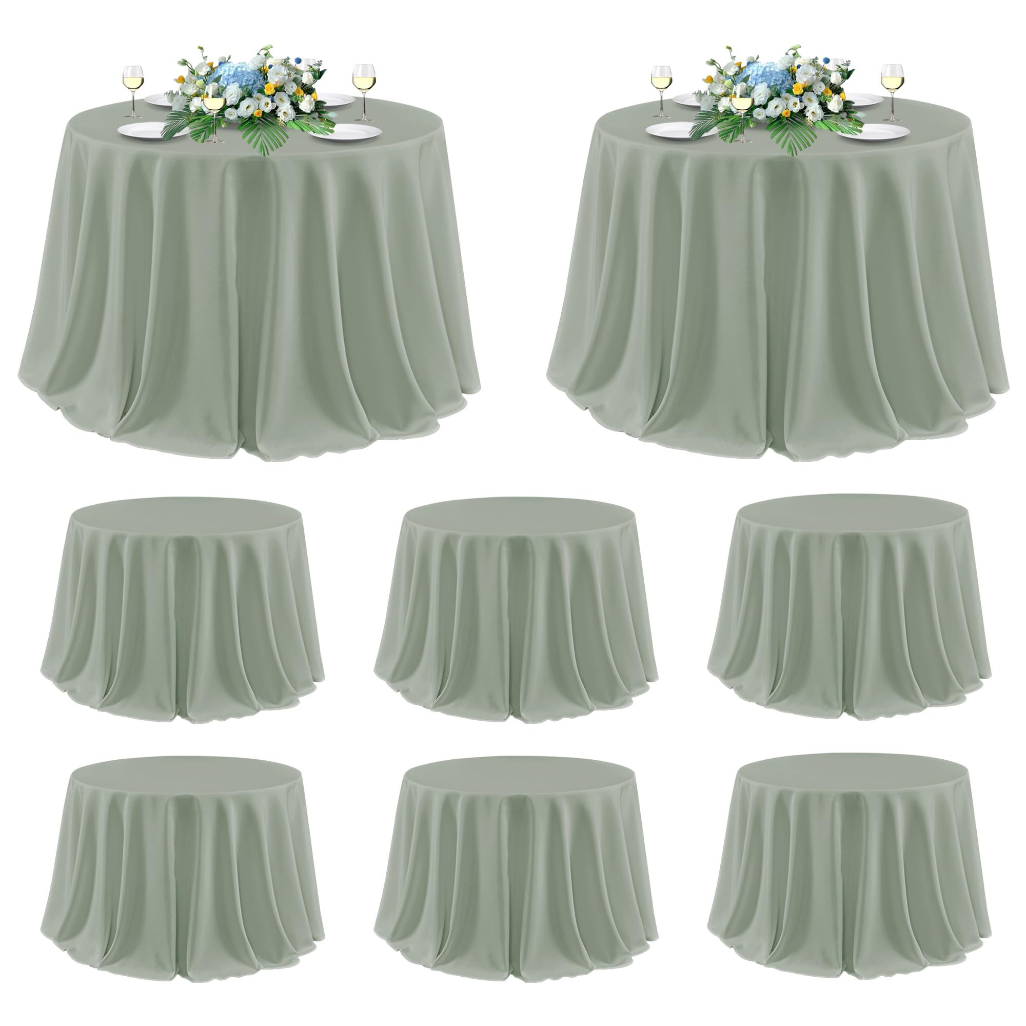 sancua Round Tablecloth 120 Inch Fit 48-96 Inch Tables, 8 Pack Sage Green