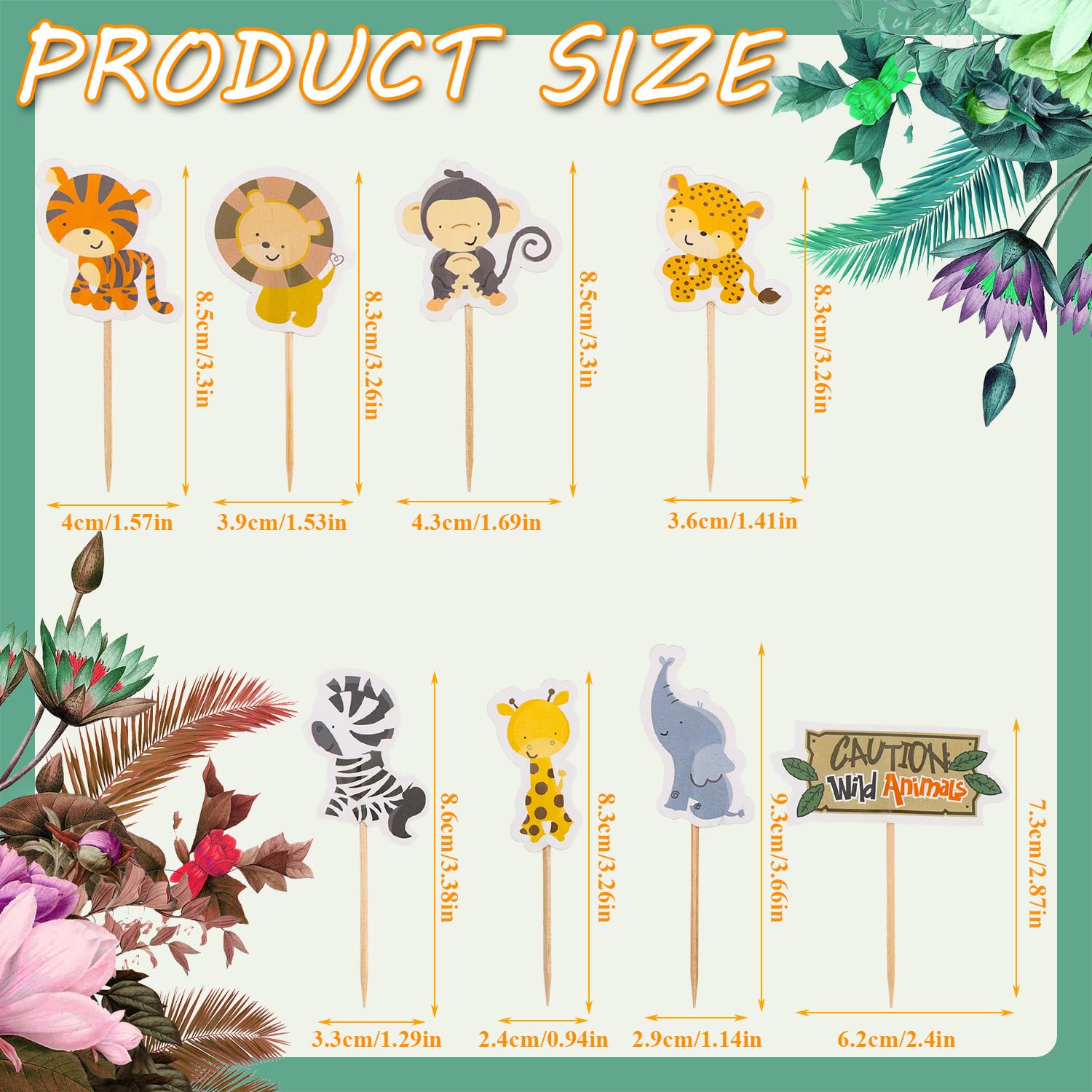 72 Decorazioni Torta Animali Foresta - Stuzzicadenti Per Cupcake, 8 Stili Giungla, Per Feste Bambini - Foto 4