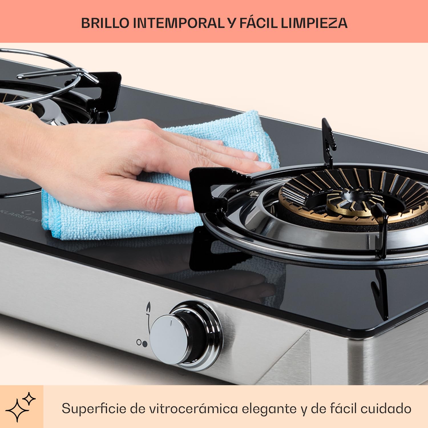 Klarstein Encimera de Gas Portátil Con 2 Quemadores - Placa de 7.7KW Para - Quemador Wok de Acero Inoxidable - Ideal Para Camping