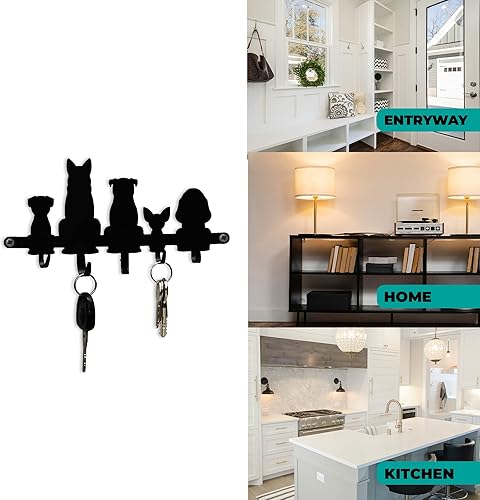 Miniatura 4 de GEGUTON Dogs Design - Llavero montado en la pared, acero, negro, con 2 tornillos, organiza llaves, decora el hogar, gran regalo para los amantes de