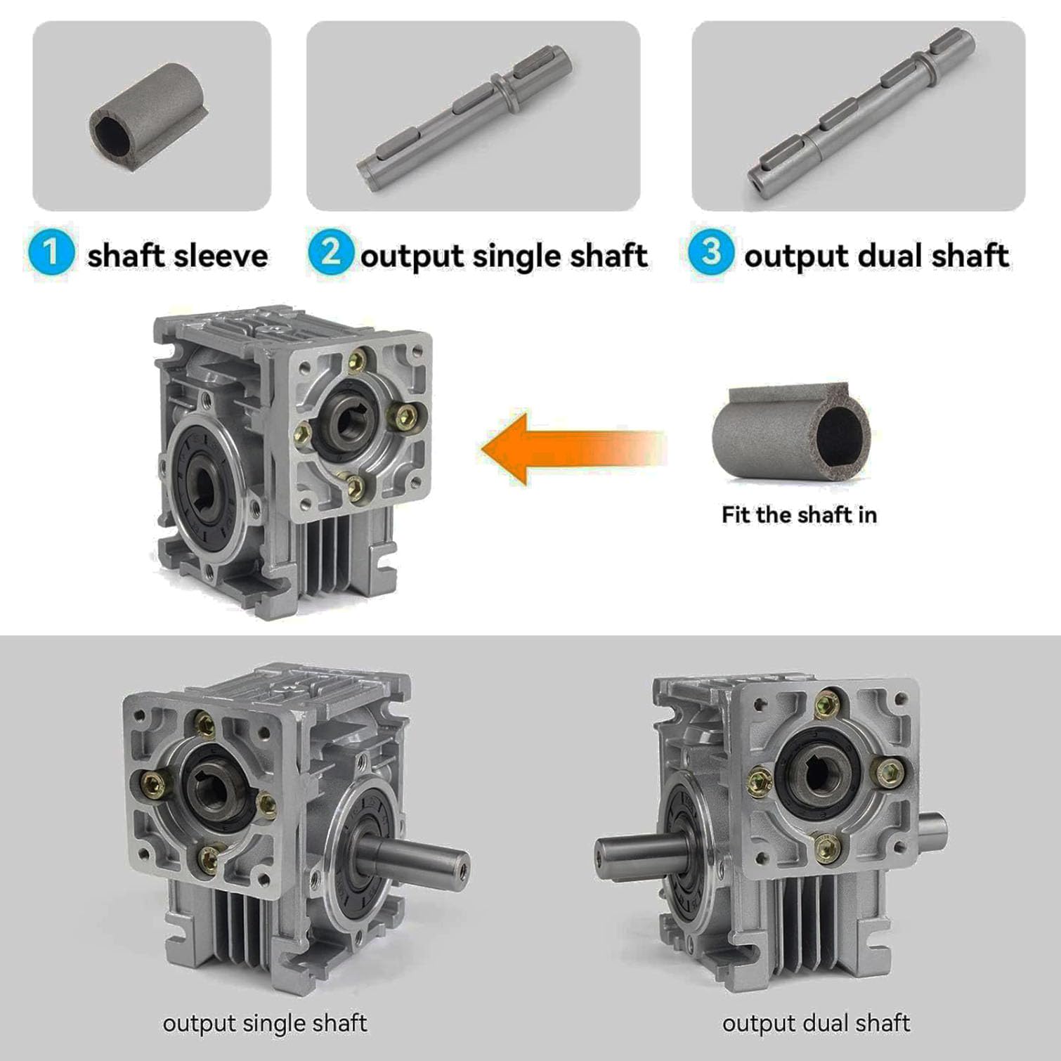 Schneckengetriebe, NMRV030 Schneckengetriebe, quadratischer Typ für Nema23 Schrittmotor/Servomotor, RV030 Ausgangsbohrung/Loch, 14 mm Schaft (Teilung: 47 mm) (15:1)