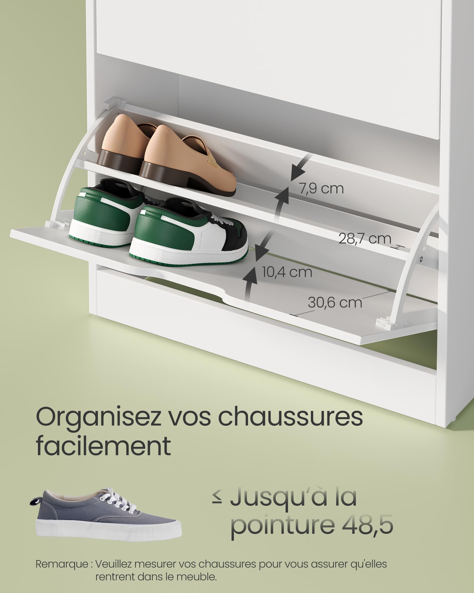 VASAGLE Custos Collection - Meuble à Chaussures 2 Portes, Étagère à Chaussures, Compartiment Ouvert, Séparateur Réglable, 10 à 12 Paires, pour Entrée, Blanc Nuage, LBC046W01