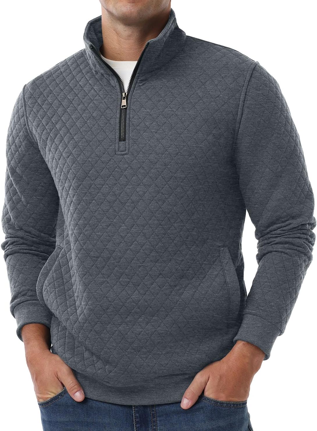 Sailwind Mens Quarter Zip Sweatshirt Long Sleeve Quilted Pullover Casual Mock Neck Polo Sweater - Image 2