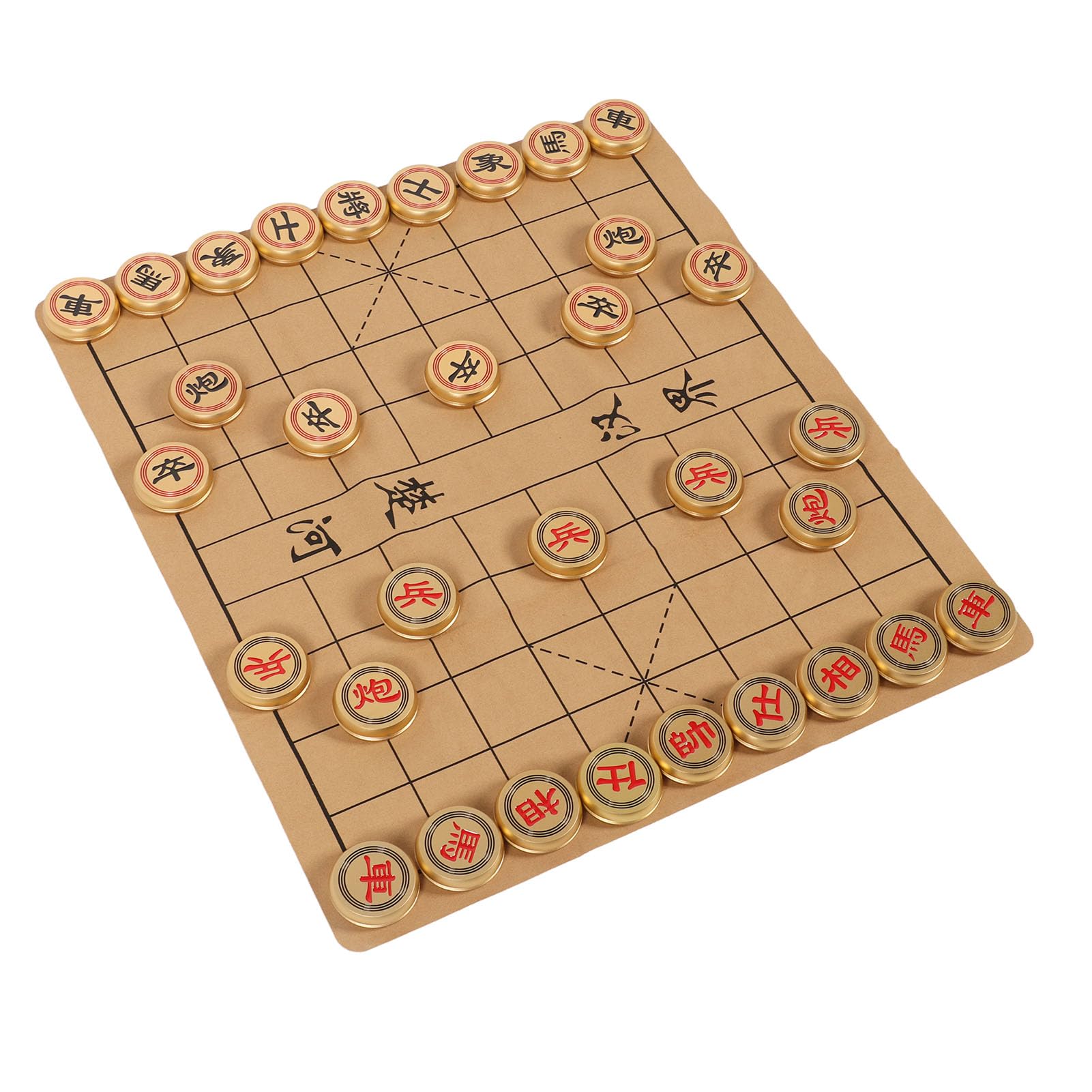 Chińskie Szachy Gra Xiangqi, Elegancka Złota Tablica Aluminiowa na Spotkania Rodzinne, 32 Sztuki w Torbie do Przenoszenia, 61x54cm