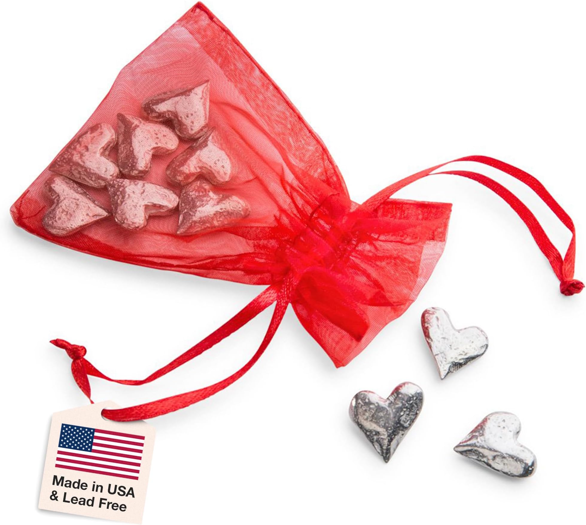 DANFORTH - Vilmain Original Heart Pocket Charms/Coins, Pewter, Made in USA, Gift Bag (Pack of 10)