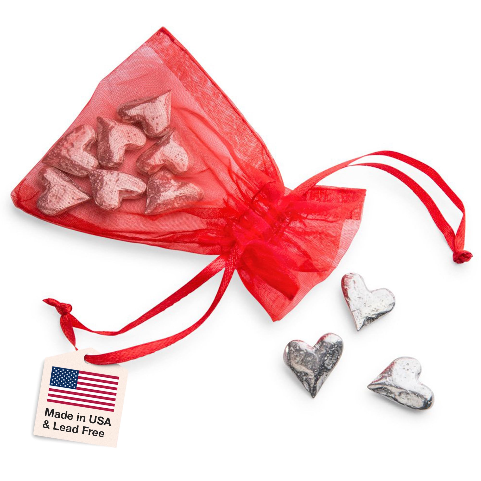 DANFORTH - Vilmain Original Heart Pocket Charms/Coins, Pewter, Made In USA, Gift Bag (Pack of 10)