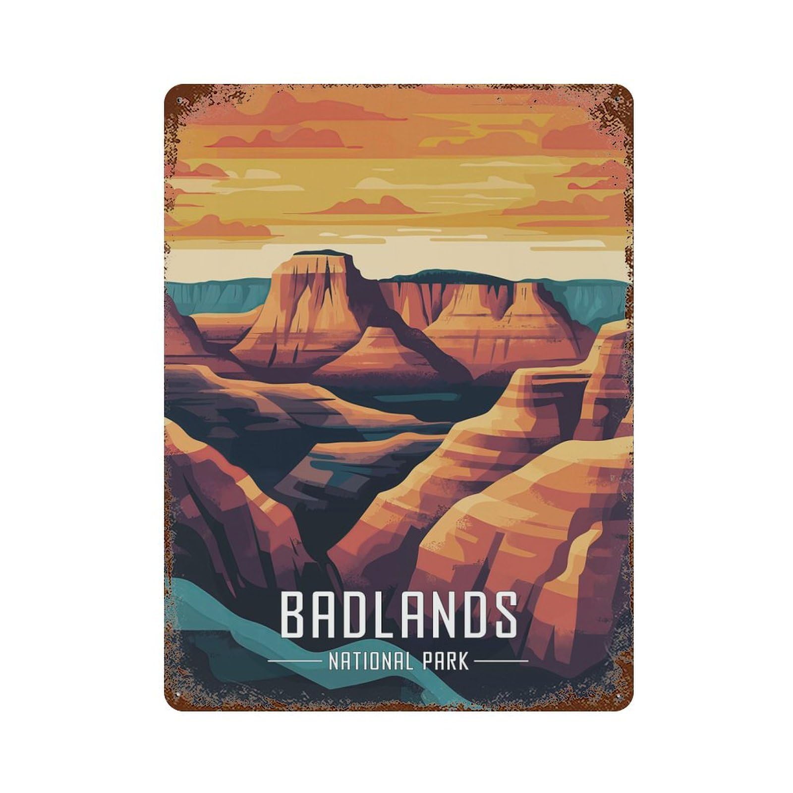 Garage Style Badlands National Park Distressed Metal Wall Sign 15.7"x11.8", Decorative Metal Wall Art for Bar And Workshop