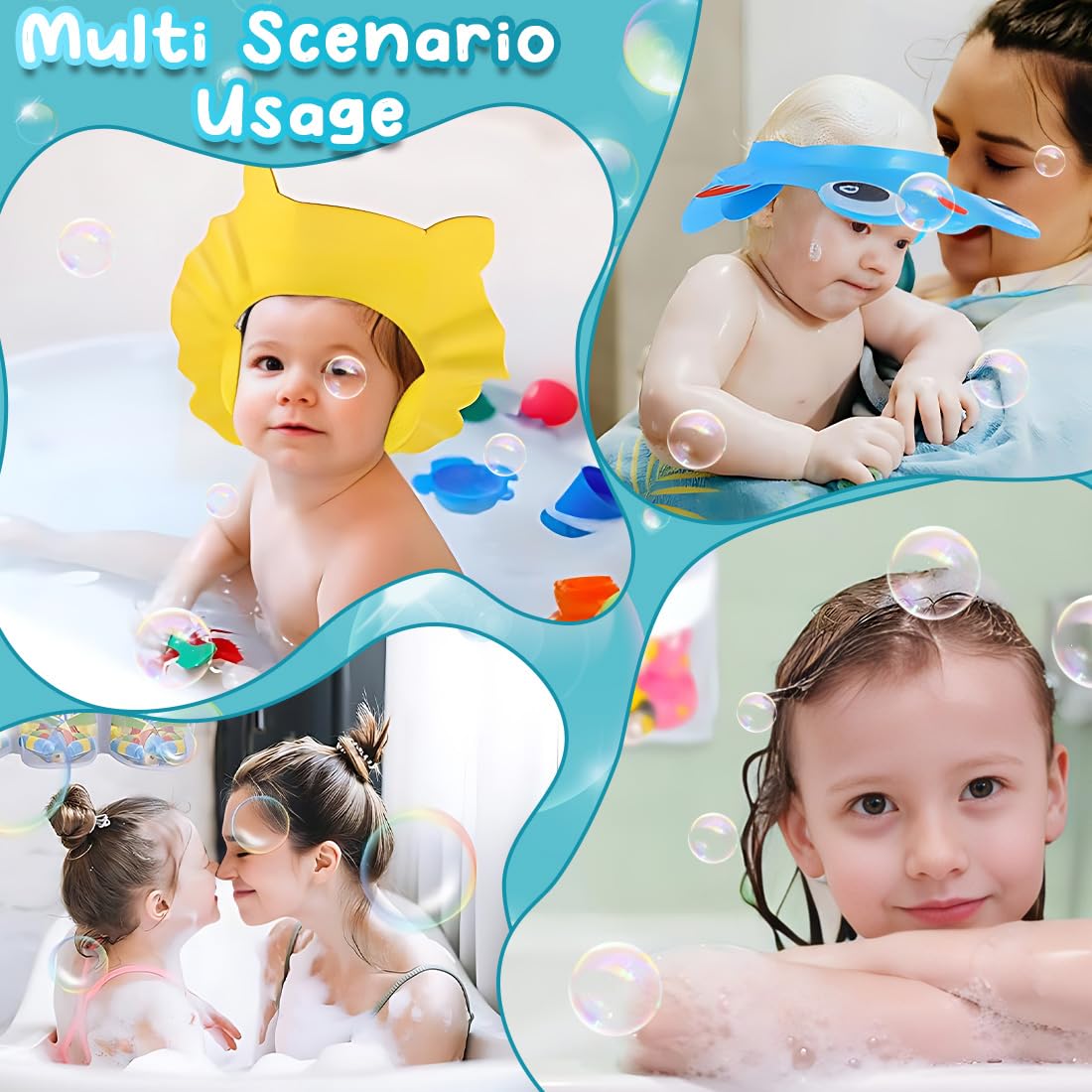 2 Pezzi Cappello Doccia Neonato, Cuffia Da Doccia Bambino Regolabile Visiera Cuffia Da Bagno,Cappello Da Bagno Bebe,Cappello Da Bagno Per Bambini Protezione Degli Occhi E Viso Shampoo