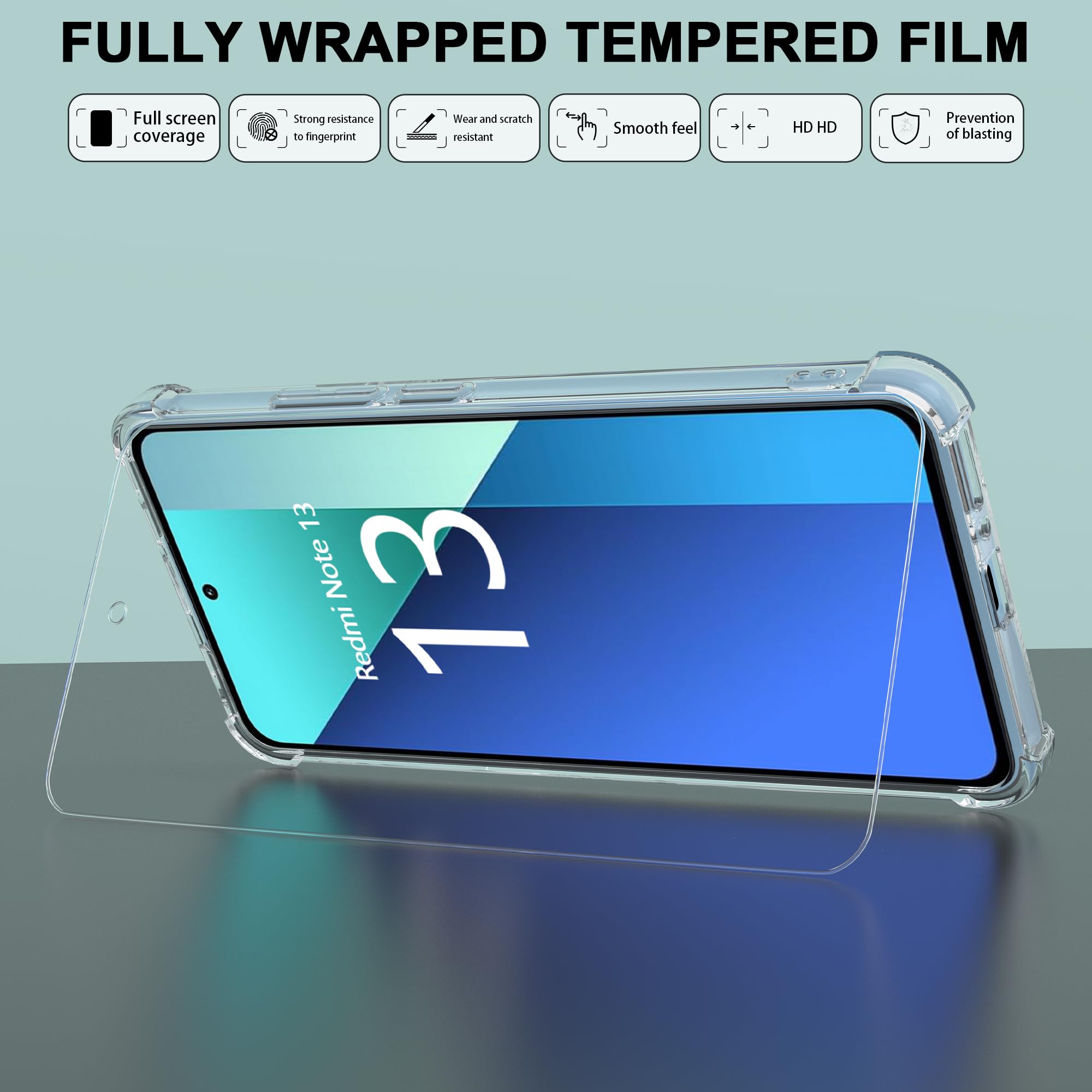 Cover per Xiaomi Redmi Note 13 con 2 Pezzi Vetro Temperato Pellicola