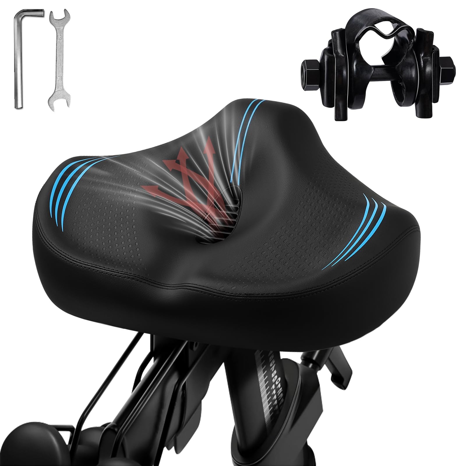 Upgrade Oversize Bike Seat for Men Women, Extra Wide Noseless Bicycle Seat Cushion, Waterproof Comfort Memory Foam Bike Saddle Fit for Peloton Bikes, Exercise Bike, EBikes, City Bike (Width: 12.2in)