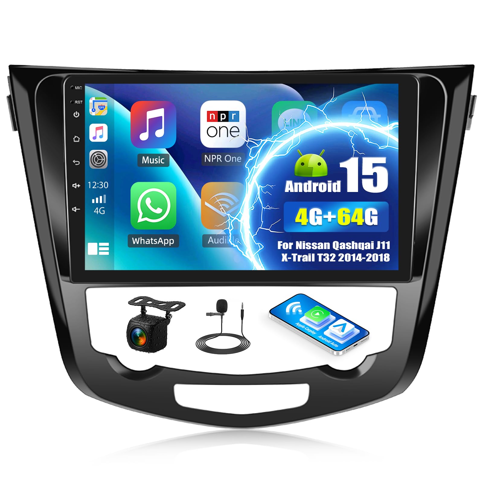 SIXTOP 4GB+64GB Android 15 Autoradio for Nissan Qashqai J11 X-Trail T32 2014-2018 10.1 Inch Touch Screen Wireless CarPlay Android Auto GPS WiFi Bluetooth FM/RDS Memory Camera SWC EQ