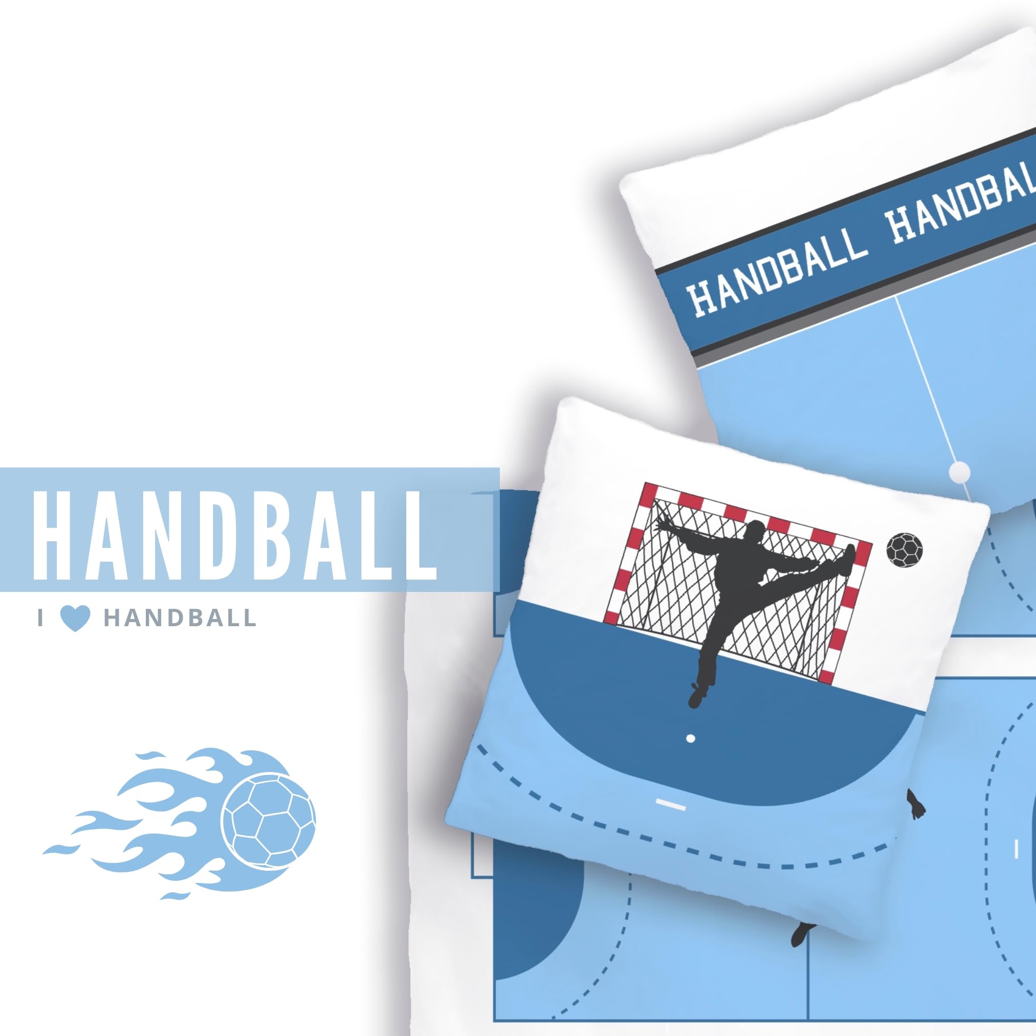 MTOnlinehandel TRAUMHELDEN 100% Baumwolle Bettwäsche 135x200 · Handball Sport · Kinderbettwäsche, Teenager & Erwachsene · 1 Kissenbezug 80x80 + 1 Bettbezug 135x200 cm