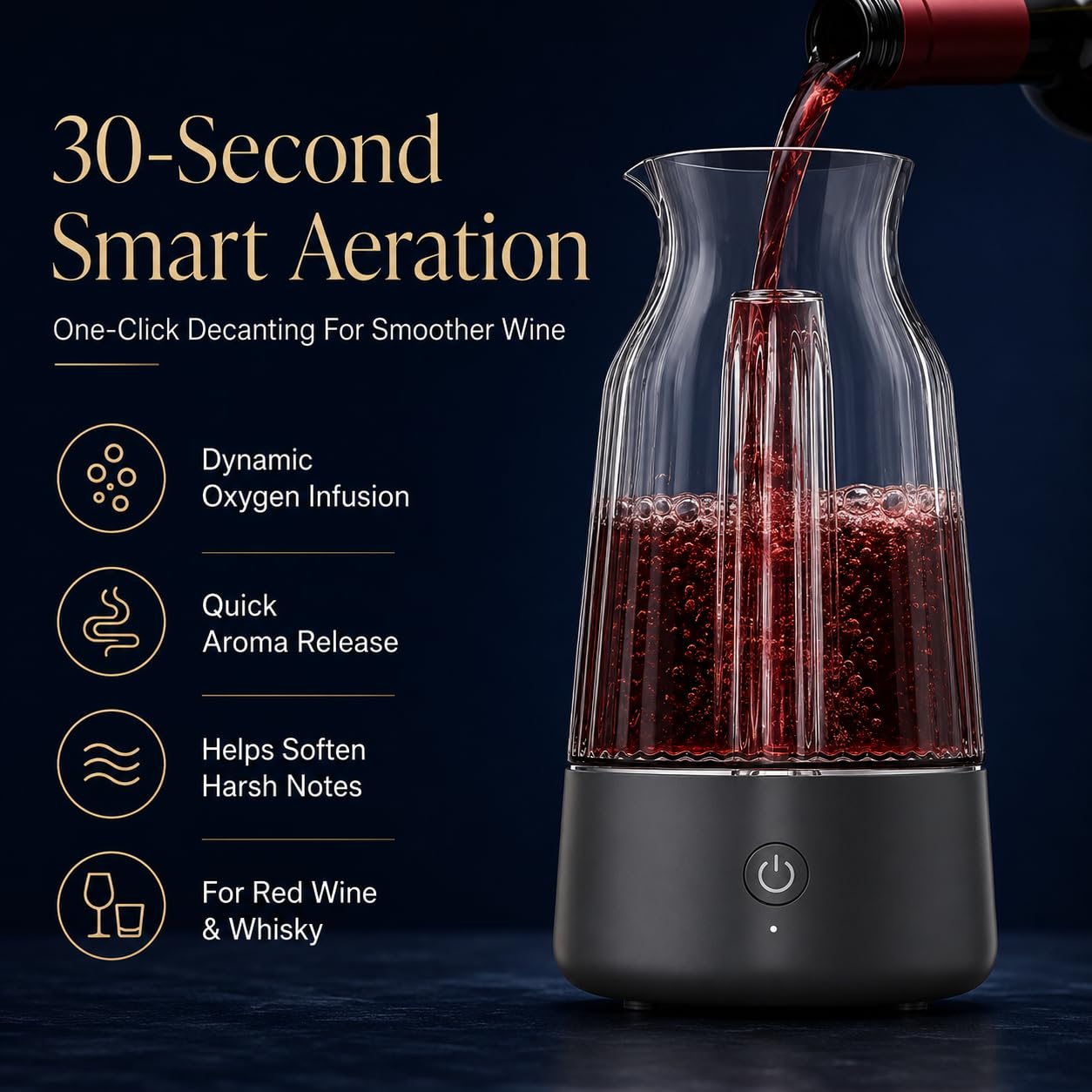 Aérateur de vin électrique, bec verseur 30 secondes, sac de transport