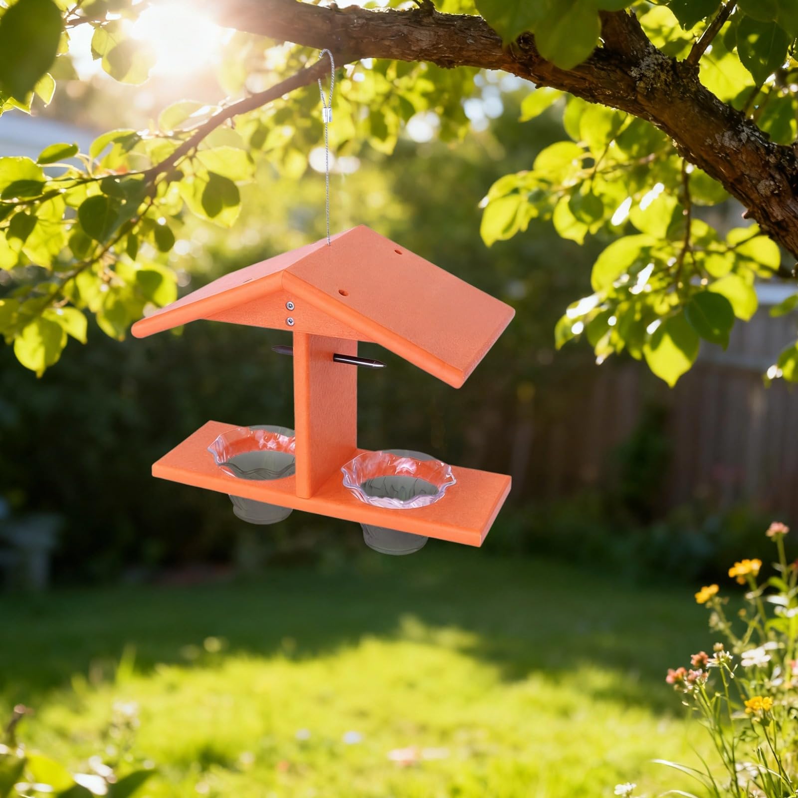 Doppel Cup Jelly Oriole Futterspender mit Heringen für Orangenhälften leuchtend orange handmontiertes Vogelhaus 27,9 x 19,7 x 15,2 cm