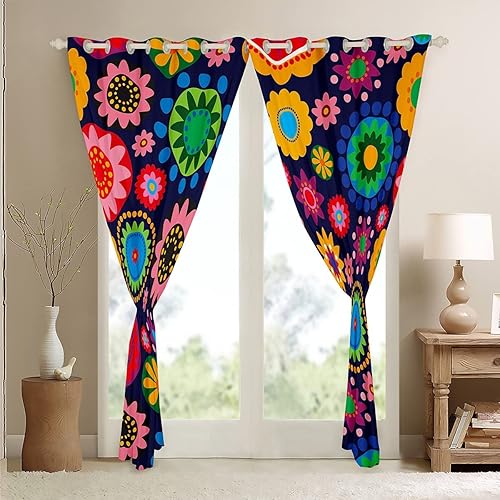 Miniatura 48 de Erosebridal Cortinas retro de los años 60 y 70 de 84 x 63 pulgadas, cortinas opacas rústicas de flores psicodélicas para hombre y mujer, diseño