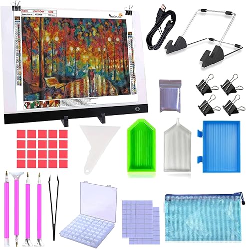 Kit de almohadilla de luz LED de pintura de diamante B4, kit de herramientas de accesorios de pintura de diamante 5D, taladro completo para adultos,