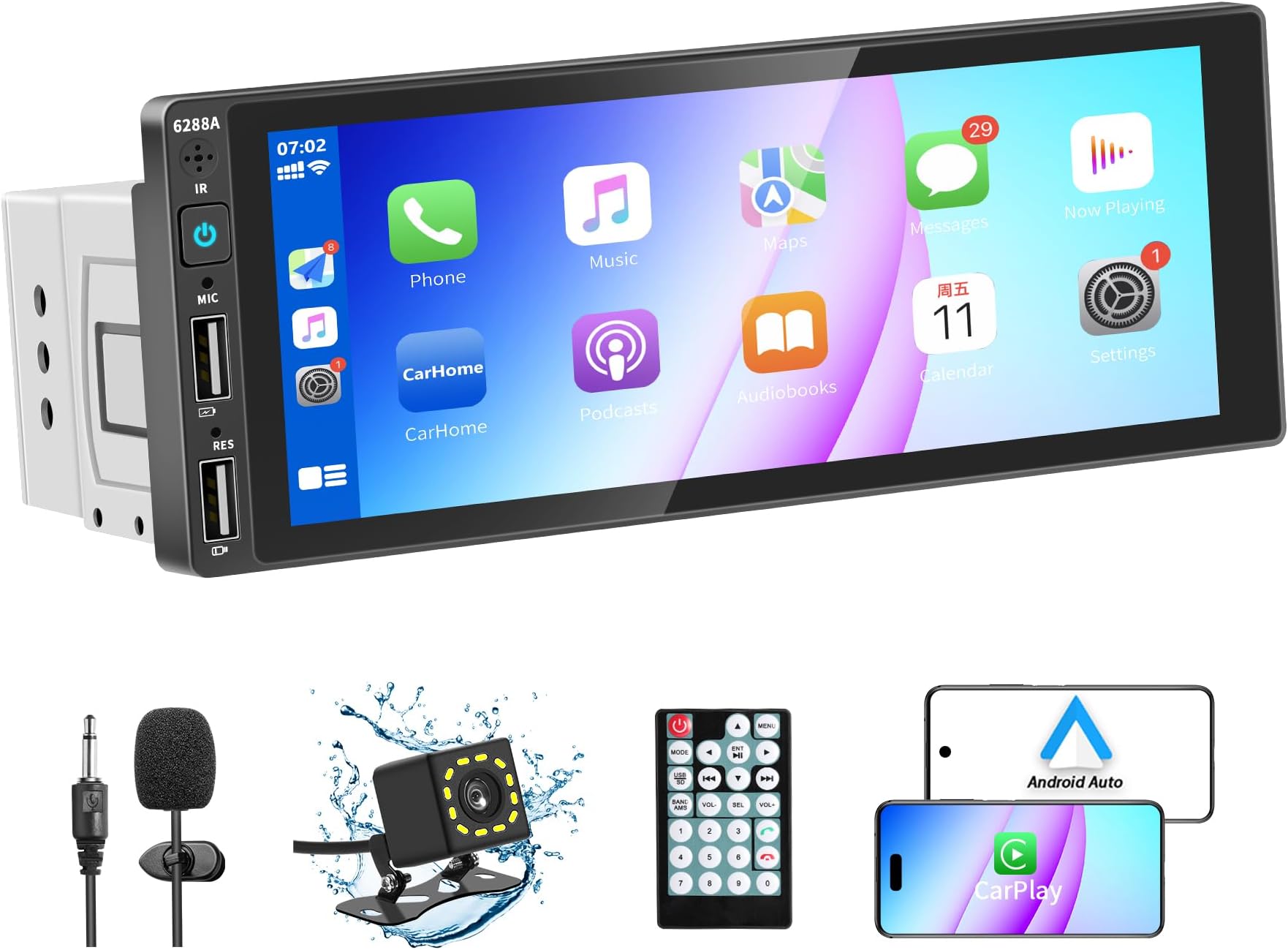 9 POLLICI] A6 PF Doppio DIN Android Autoradio, Senza Fili Carplay E