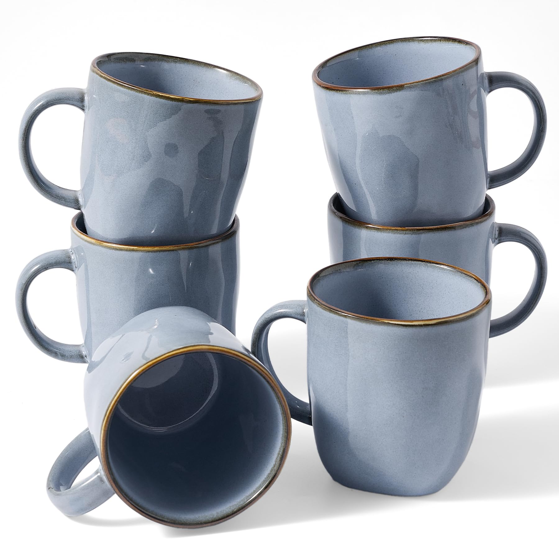 Richmount Kaffeetassen, 6er Set Ocean Square-Serie, 384ml (13oz) mit Henkel, Steingut Tassen für Küche, Spülmaschinen- & mikrowellensicher, für Kakao/Milch/Tee, Blau