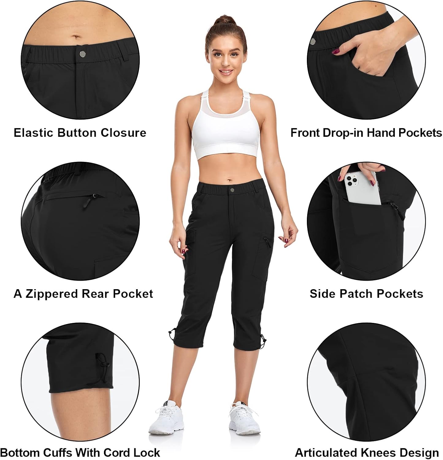 Women's Capri Pants Lightweight Outdoor Cargo Hiking Capris Quick Dry UPF 50 with Zipper Pockets - Image 4