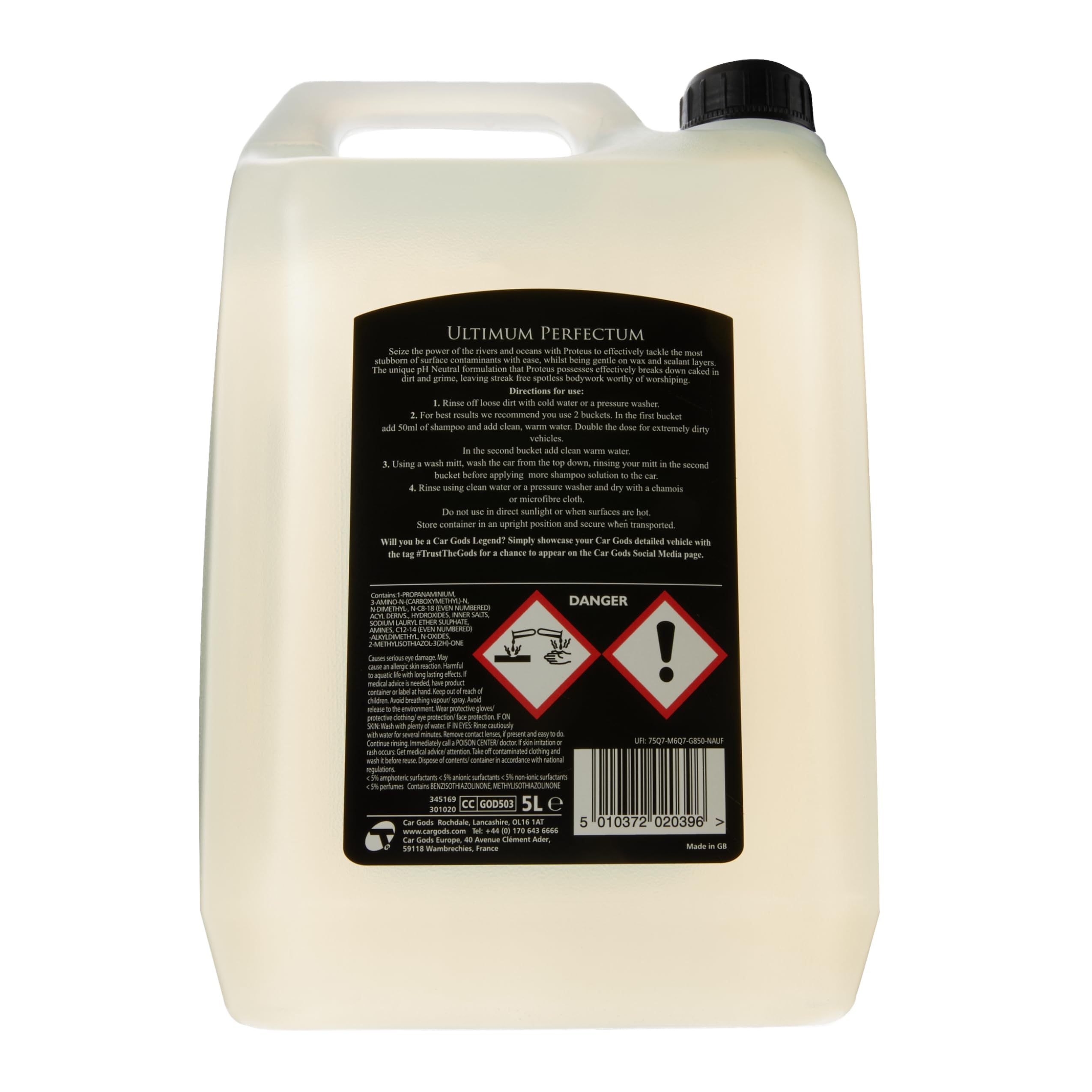 Car Gods Car Wash Pure Shampoo – Nettoyant pour véhicules 5 L – Doux pour la Cire et Le Mastic – Formule parfumée au Pamplemousse
