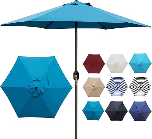 Miniatura 4 de Blissun - Sombrilla de patio de 7.5 pies, sombrilla de jardín, sombrilla de mercado para exteriores con botón de inclinación y manivela (Cerulean)