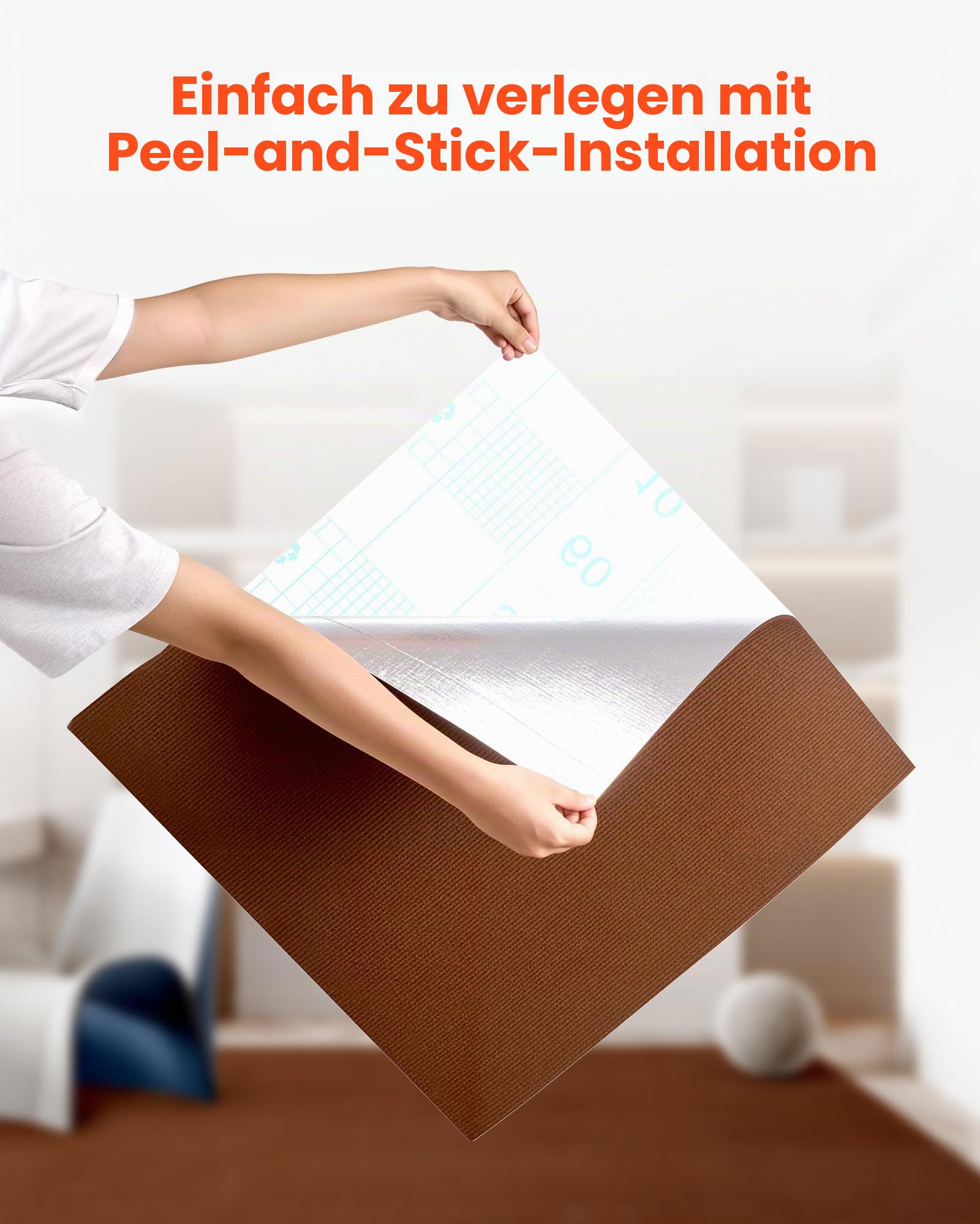 VEVOR Teppichfliesen 609,6 x 609,6 x 5 mm, 20er-Pack, selbstklebender Teppichboden mit Fläche von 7,4 m², Teppich Bodenbelag, einfacher DIY-Austausch für Wohnzimmer und Büro, Dunkelbraun