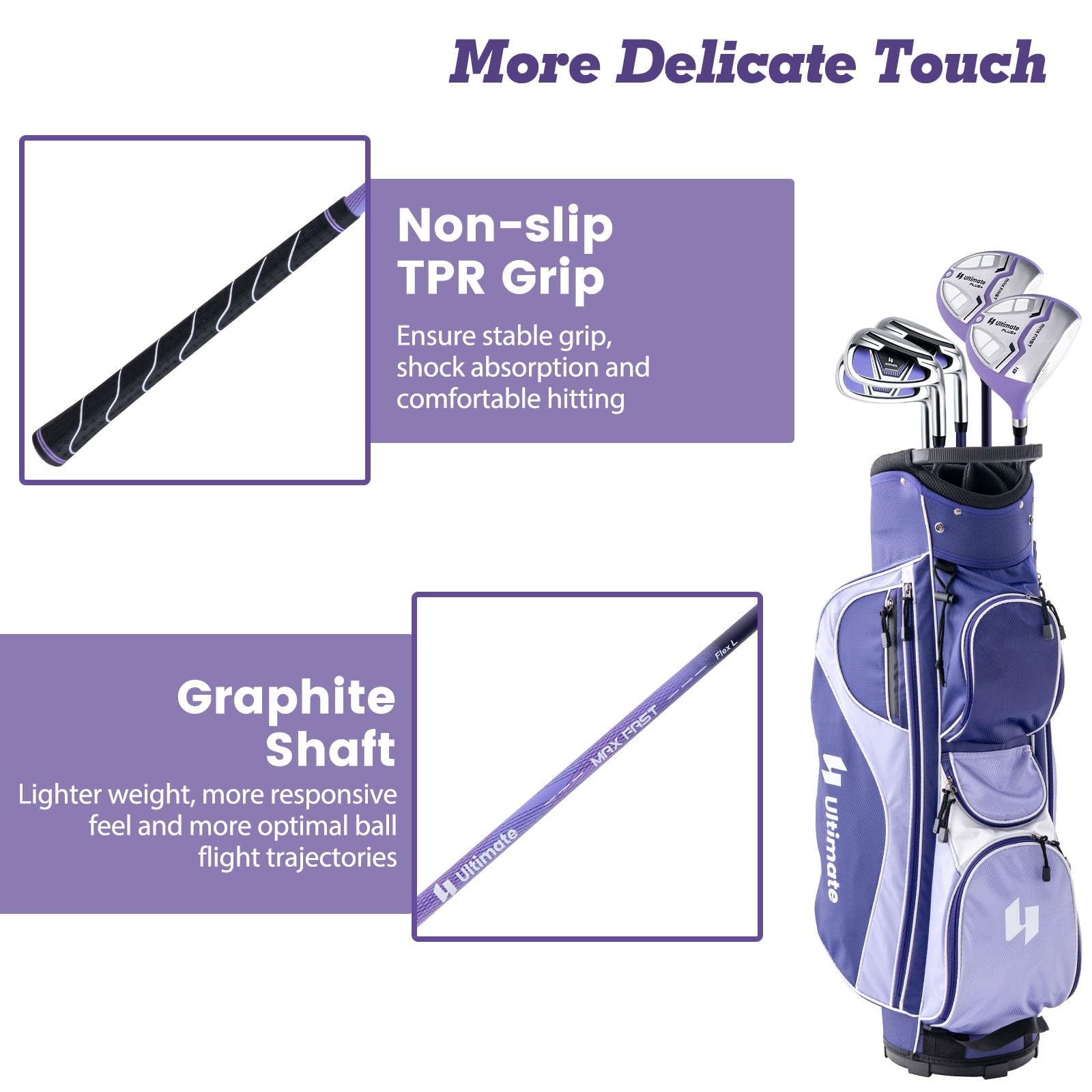 LIFEZEAL Set Complet de Clubs de Golf pour Femmes, Jeux de Clubs de Golf #1 Driver, 3 Fairway, 5 Hybride, 5#6#7#8#9#p #s Fers, Putter, Sac de Golf Portable avec Housse de Pluie, Droitiers